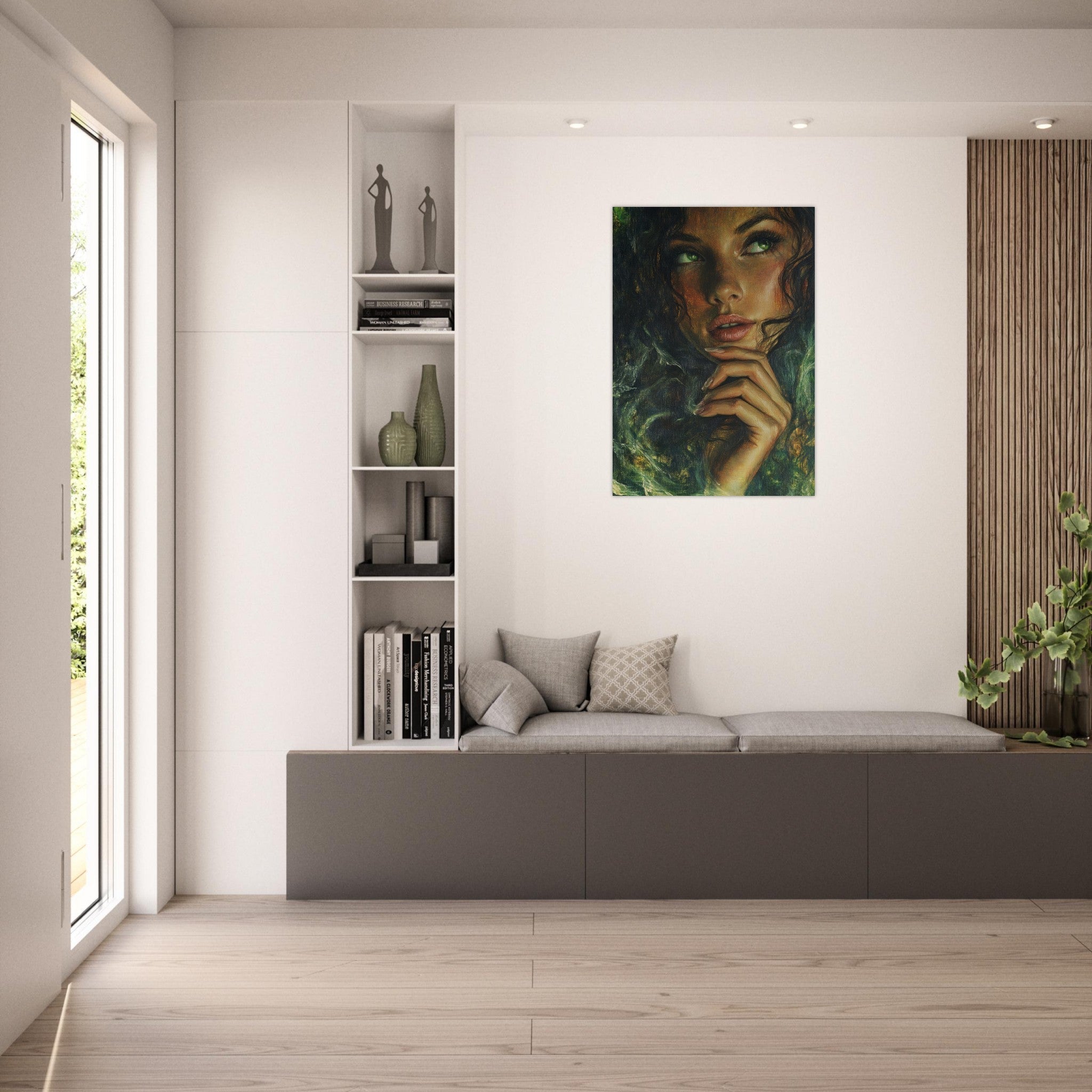 Aluminum Print Portrait - The Fae Sorceress of the Emerald Woods Oil Faint 3 - Shop Ai Art WebShop - Digital Art online Store