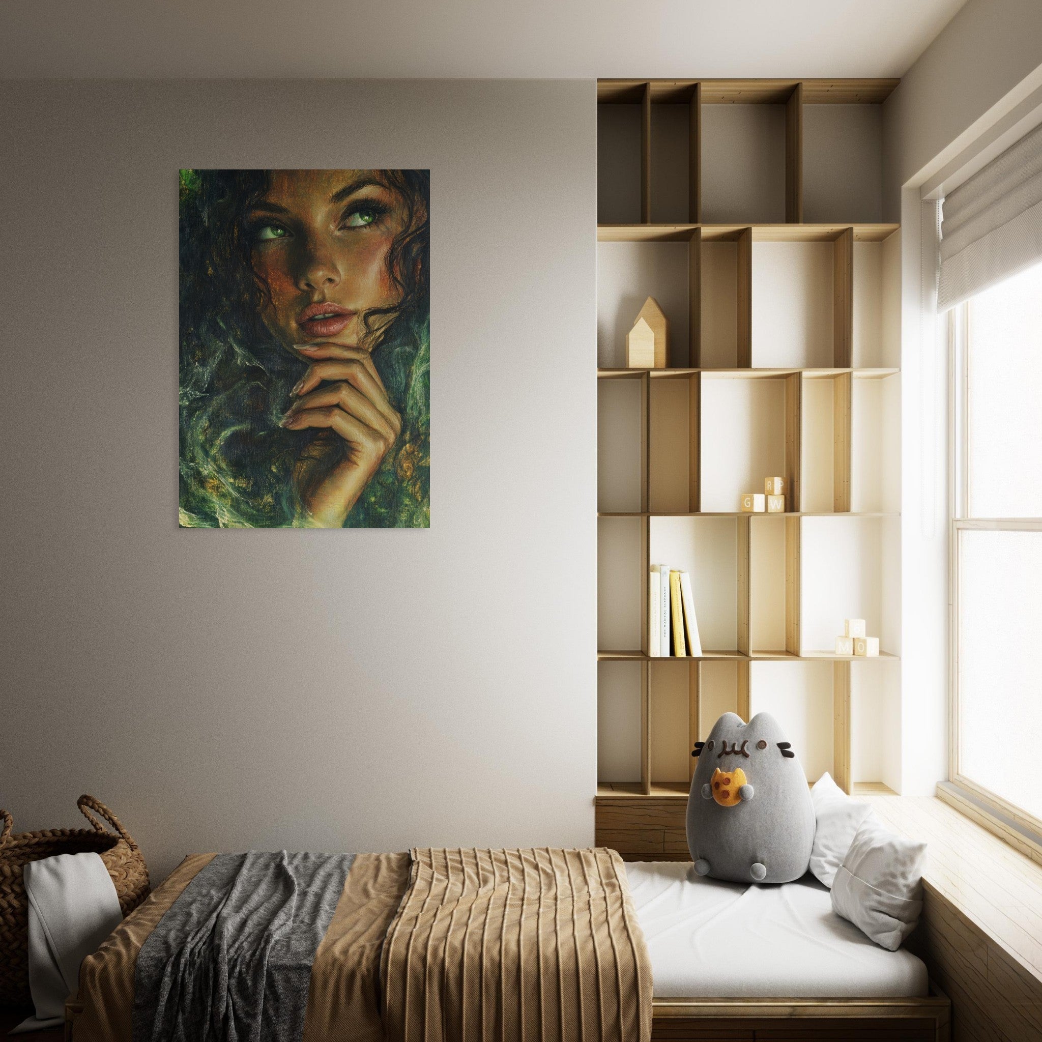 Aluminum Print Portrait - The Fae Sorceress of the Emerald Woods Oil Faint 3 - Shop Ai Art WebShop - Digital Art online Store