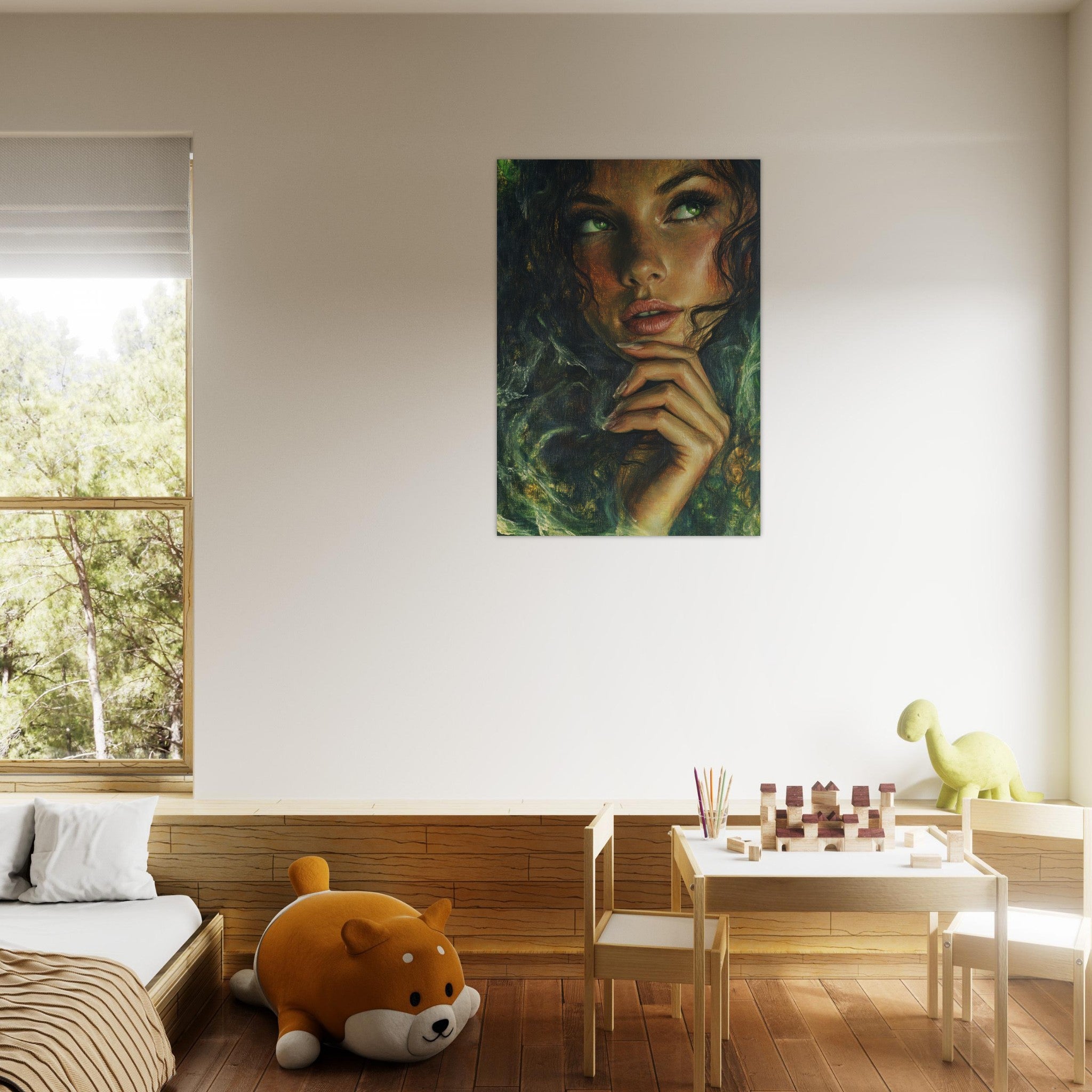 Aluminum Print Portrait - The Fae Sorceress of the Emerald Woods Oil Faint 3 - Shop Ai Art WebShop - Digital Art online Store