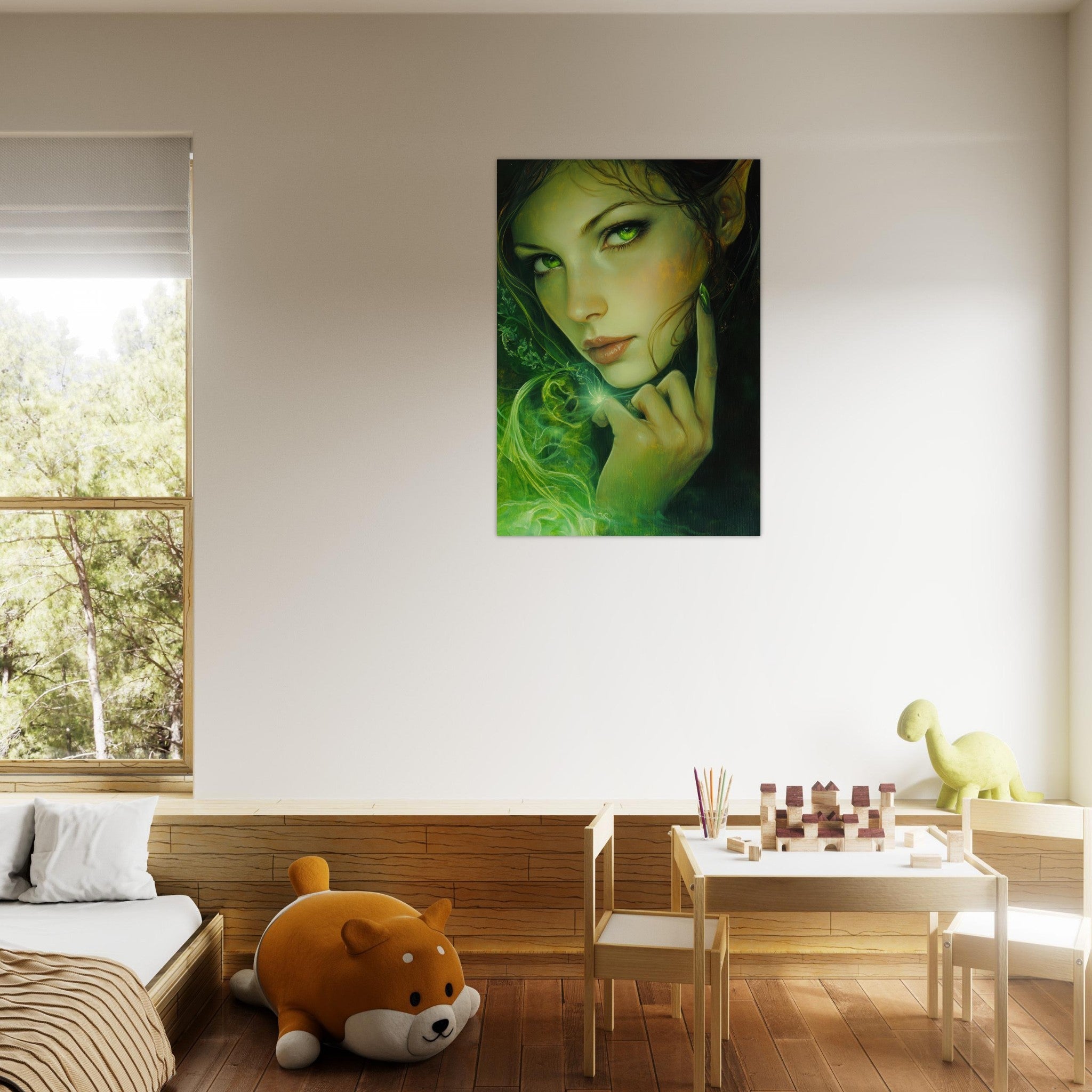 Aluminum Print Portrait - The Fae Sorceress of the Emerald Woods Oil Faint - Shop Ai Art WebShop - Digital Art online Store