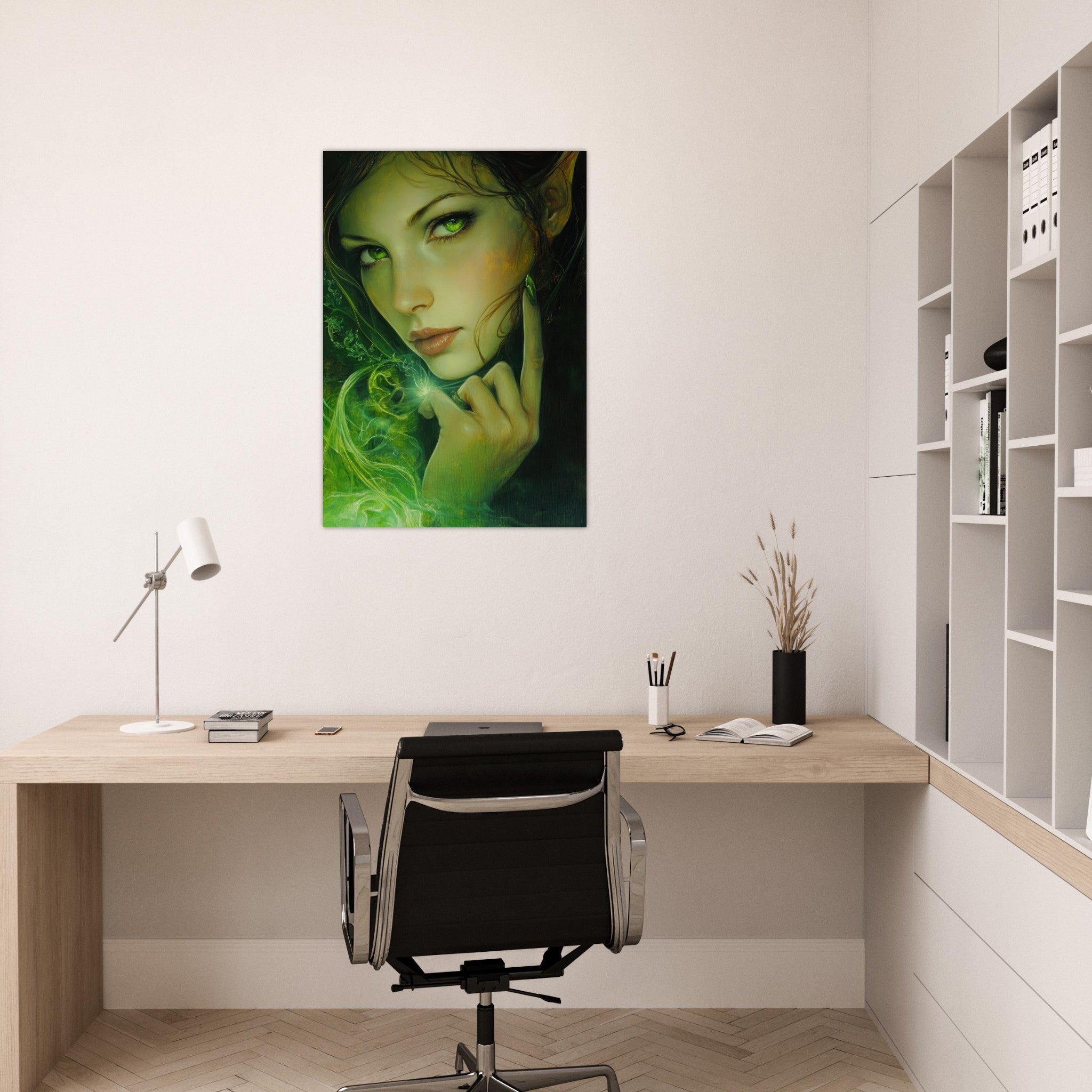 Aluminum Print Portrait - The Fae Sorceress of the Emerald Woods Oil Faint - Shop Ai Art WebShop - Digital Art online Store
