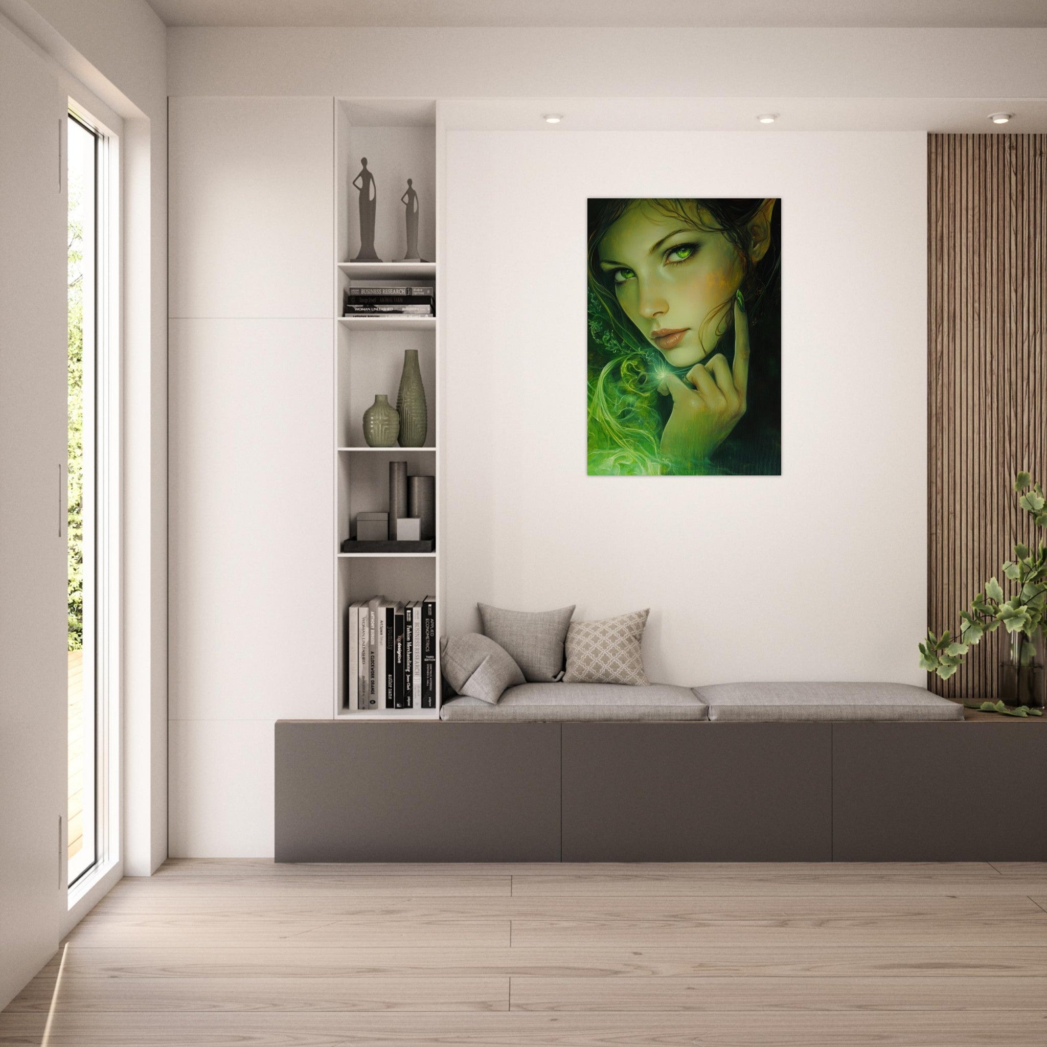 Aluminum Print Portrait - The Fae Sorceress of the Emerald Woods Oil Faint - Shop Ai Art WebShop - Digital Art online Store