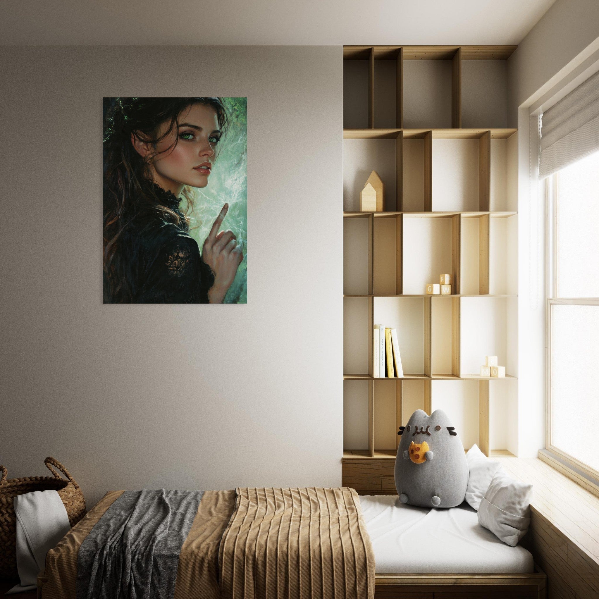 Aluminum Print Portrait - The Fae Sorceress of the Emerald Woods Oil Faint 6 - Ai Art Force