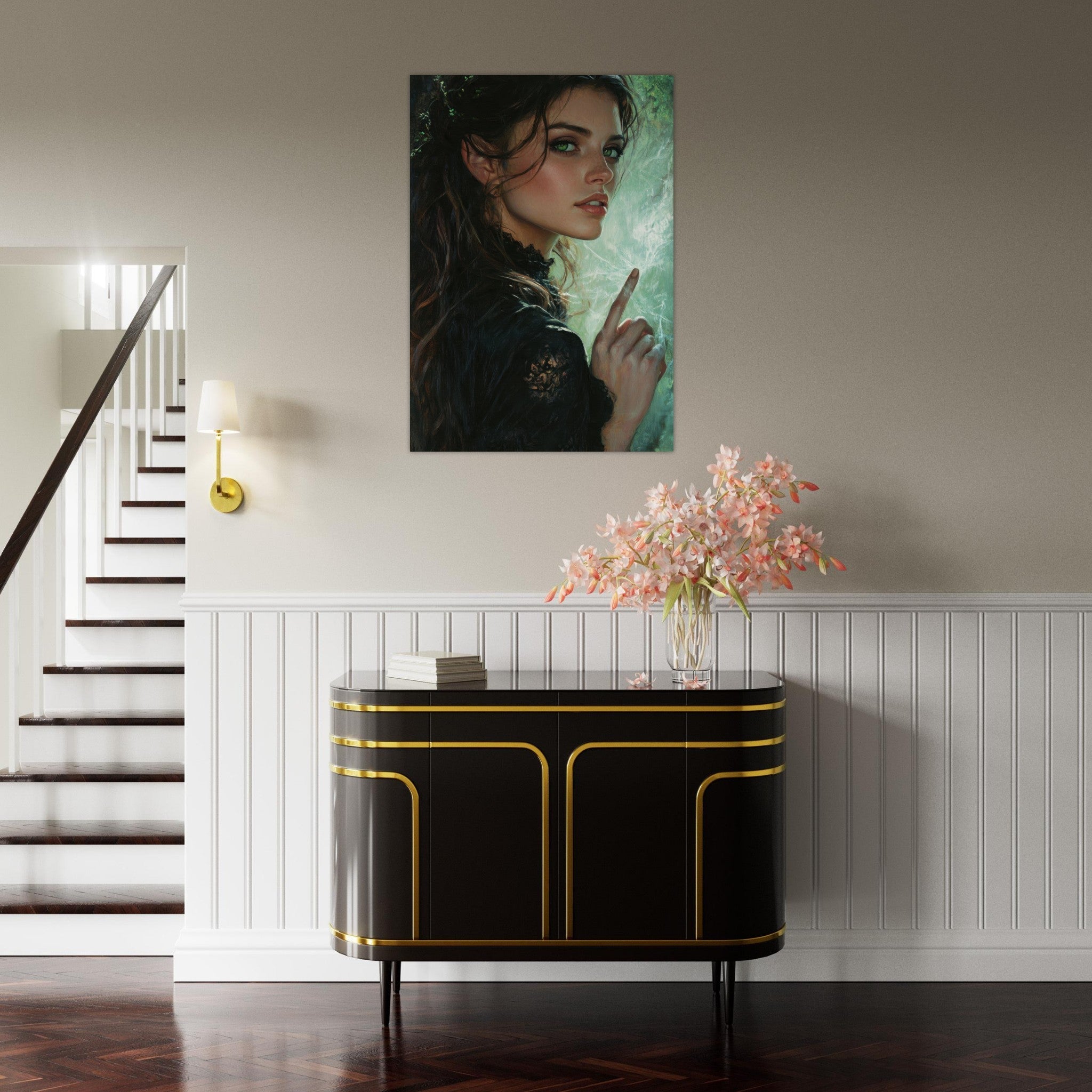 Aluminum Print Portrait - The Fae Sorceress of the Emerald Woods Oil Faint 6 - Ai Art Force