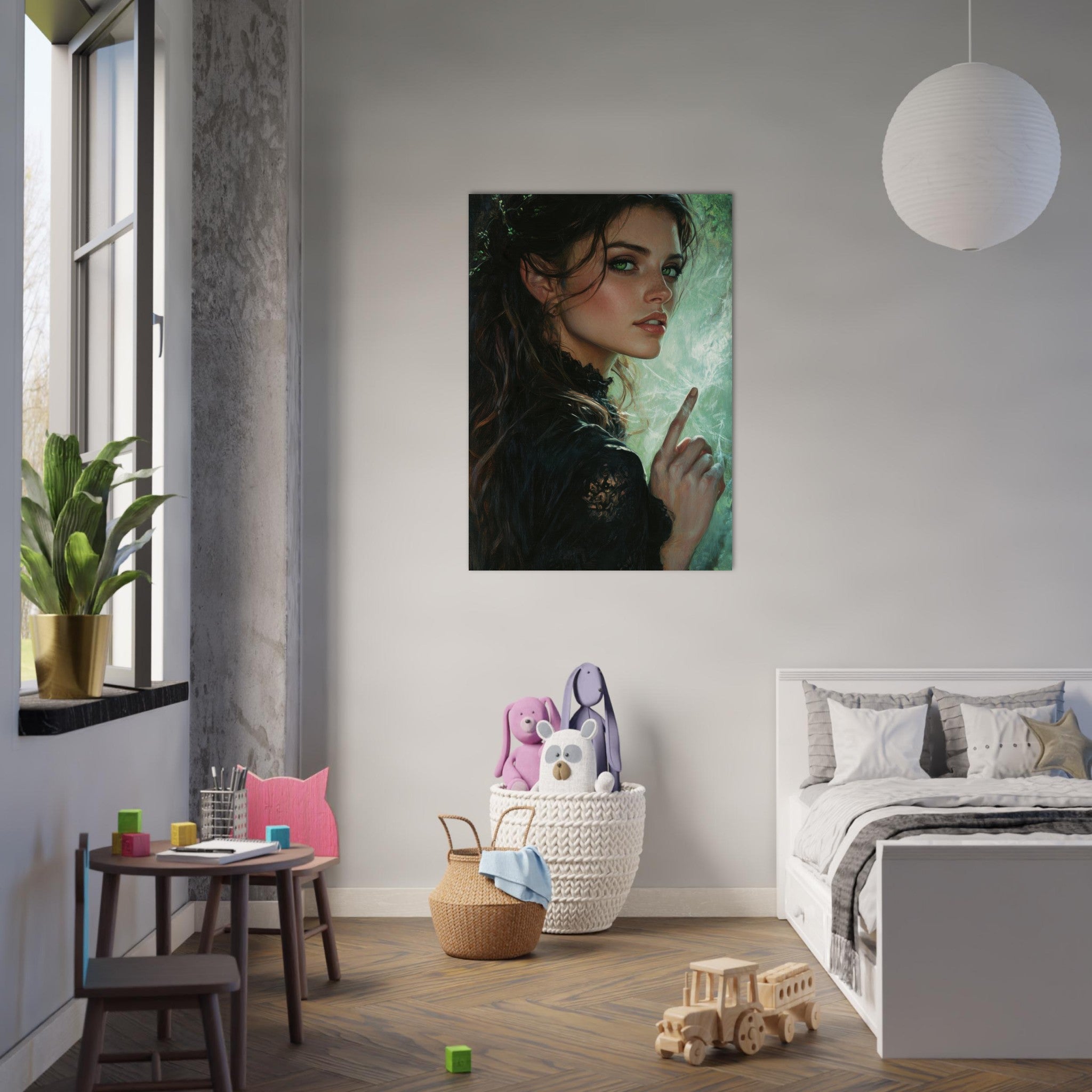 Aluminum Print Portrait - The Fae Sorceress of the Emerald Woods Oil Faint 6 - Ai Art Force