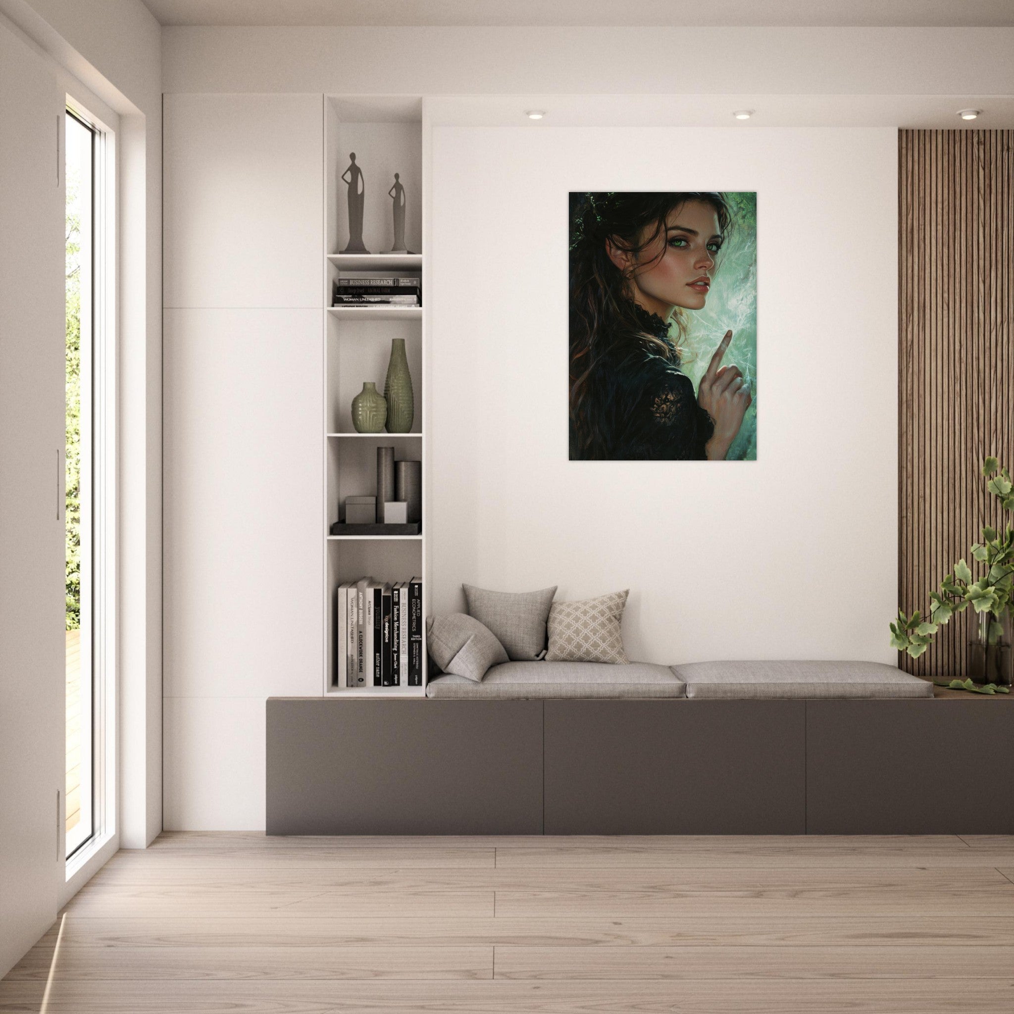 Aluminum Print Portrait - The Fae Sorceress of the Emerald Woods Oil Faint 6 - Ai Art Force