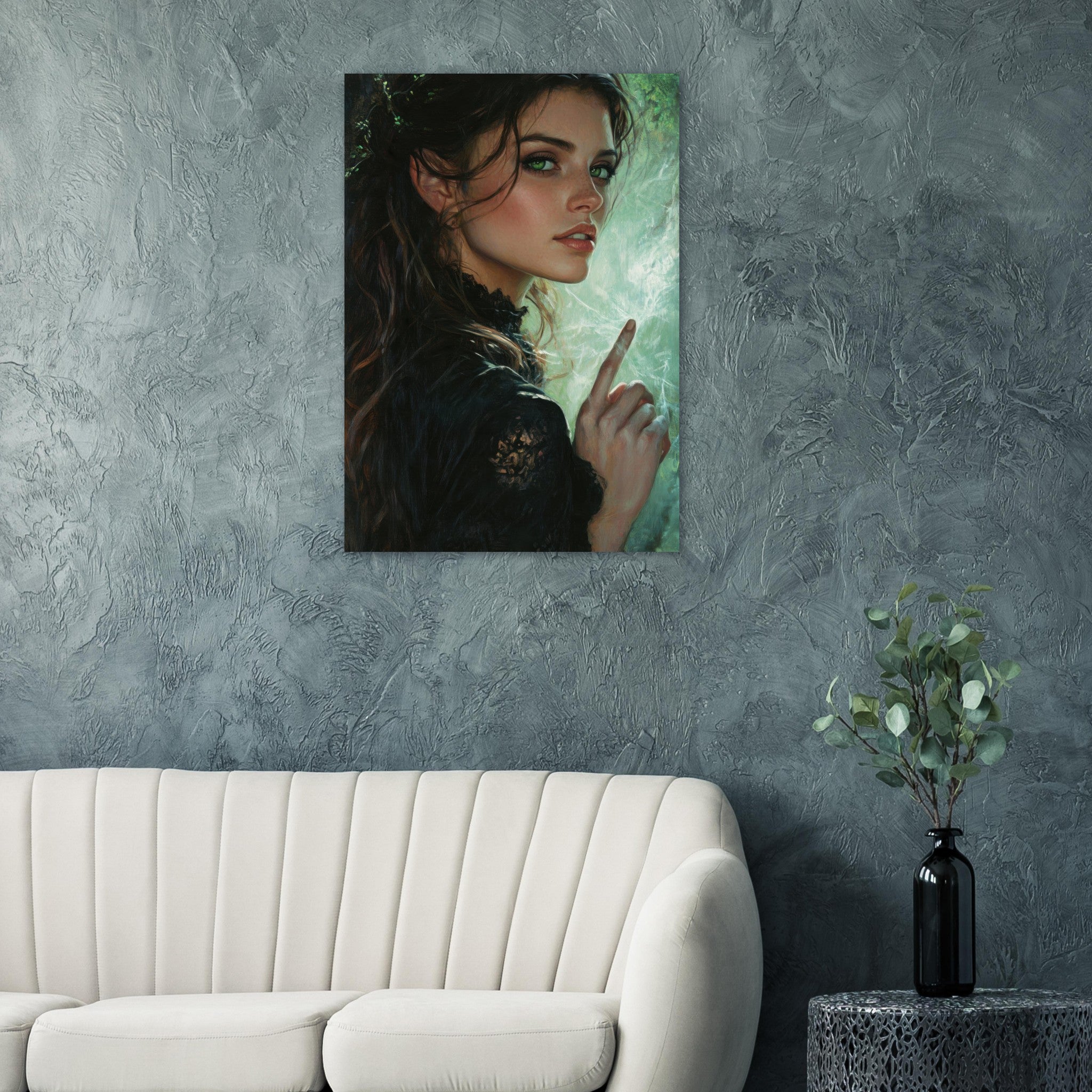 Aluminum Print Portrait - The Fae Sorceress of the Emerald Woods Oil Faint 6 - Ai Art Force