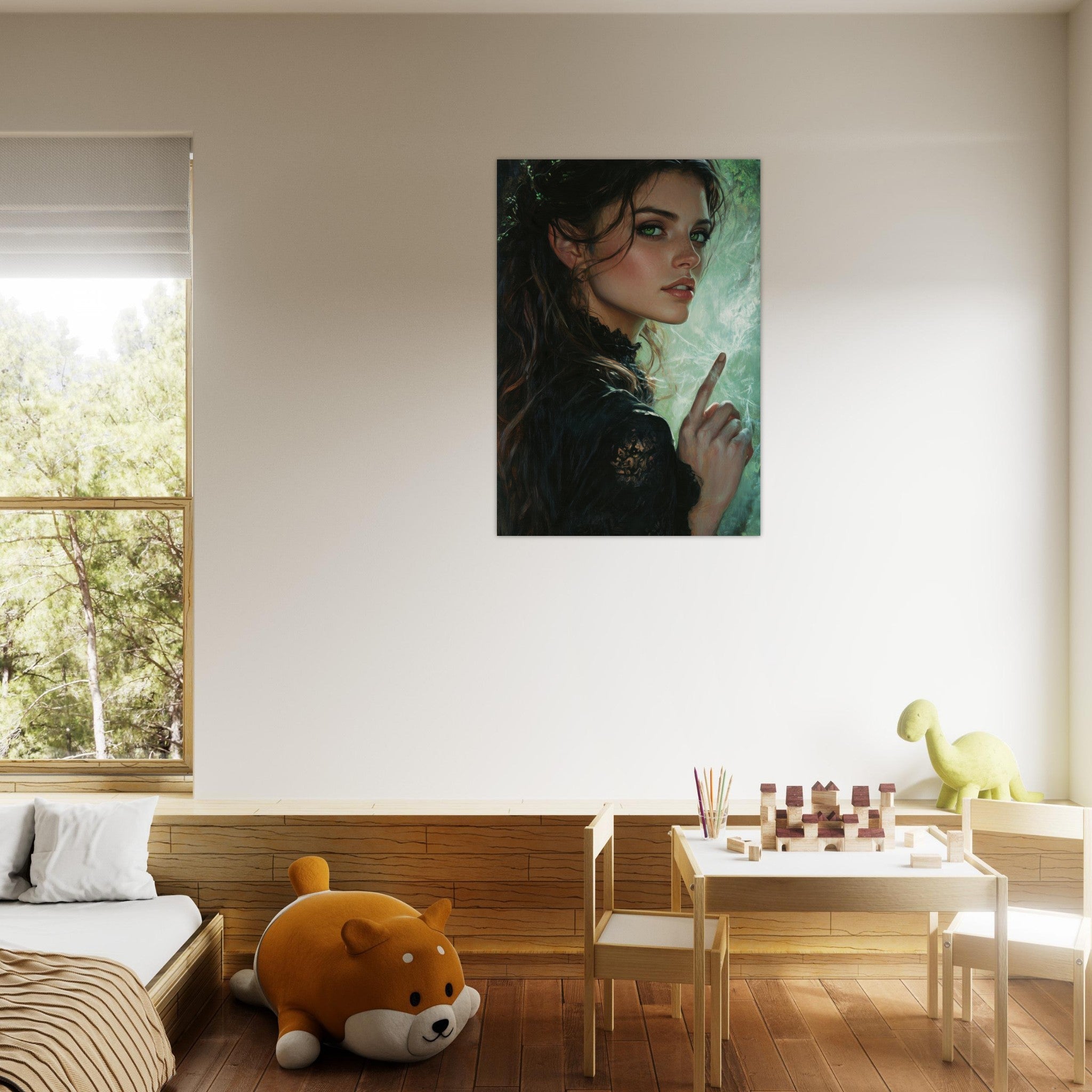 Aluminum Print Portrait - The Fae Sorceress of the Emerald Woods Oil Faint 6 - Ai Art Force