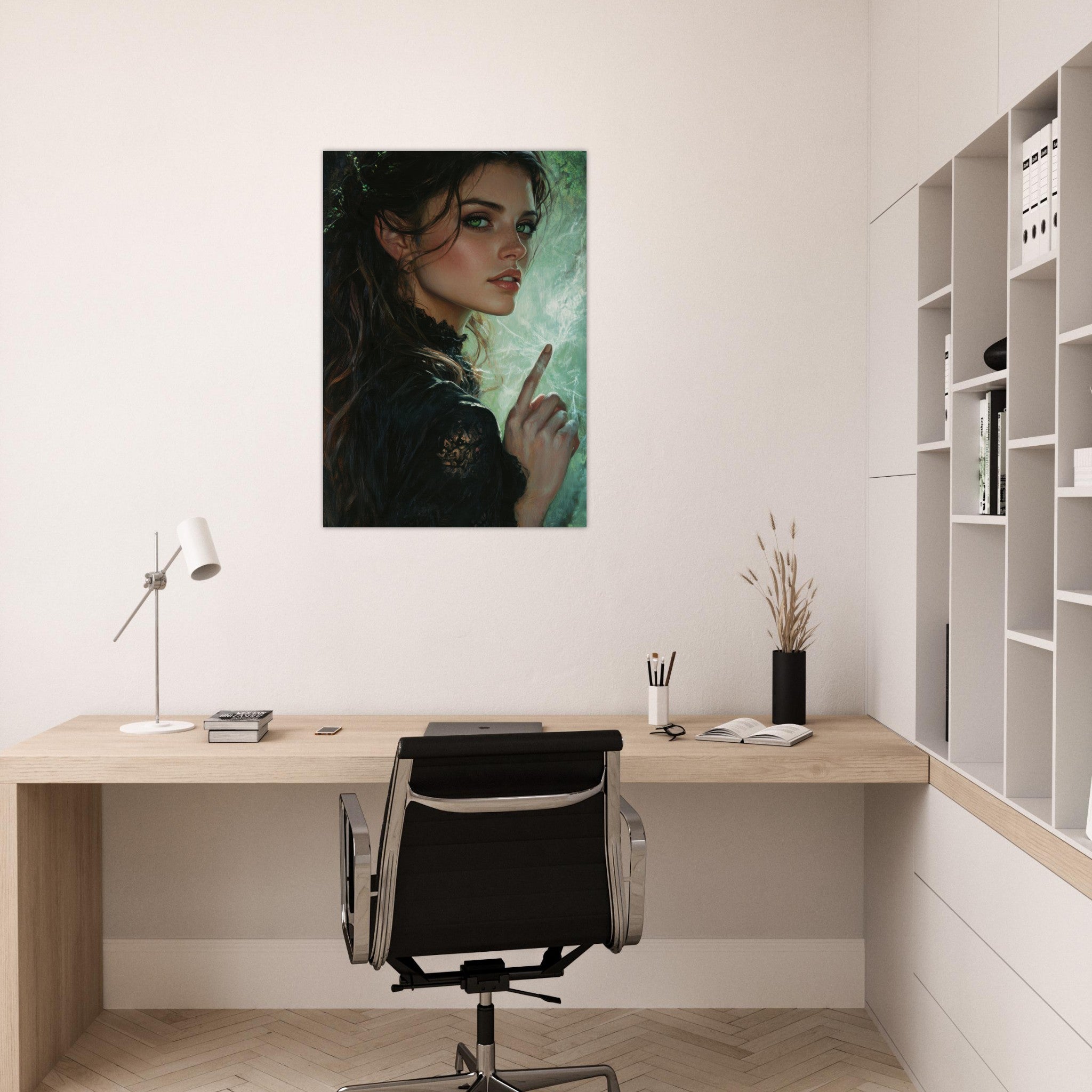 Aluminum Print Portrait - The Fae Sorceress of the Emerald Woods Oil Faint 6 - Ai Art Force