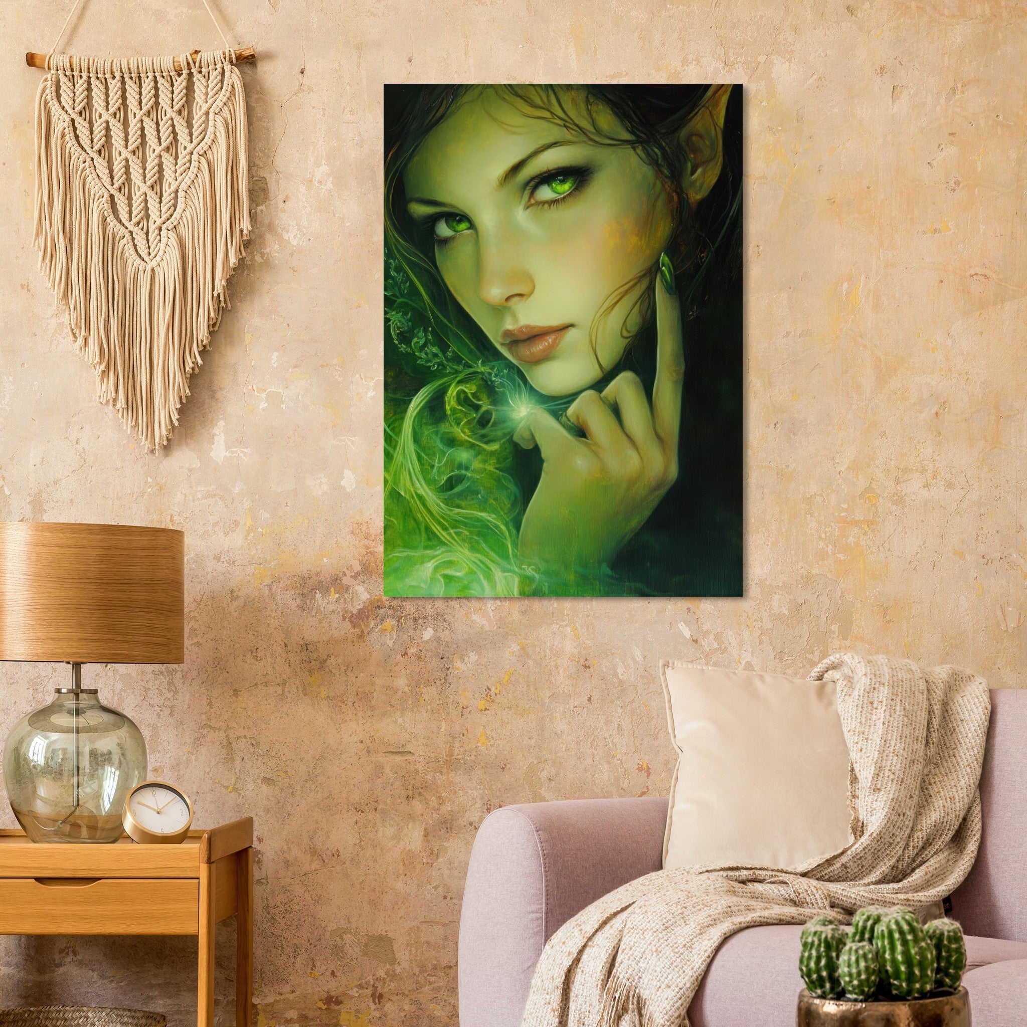 Aluminum Print Portrait - The Fae Sorceress of the Emerald Woods Oil Faint - Shop Ai Art WebShop - Digital Art online Store
