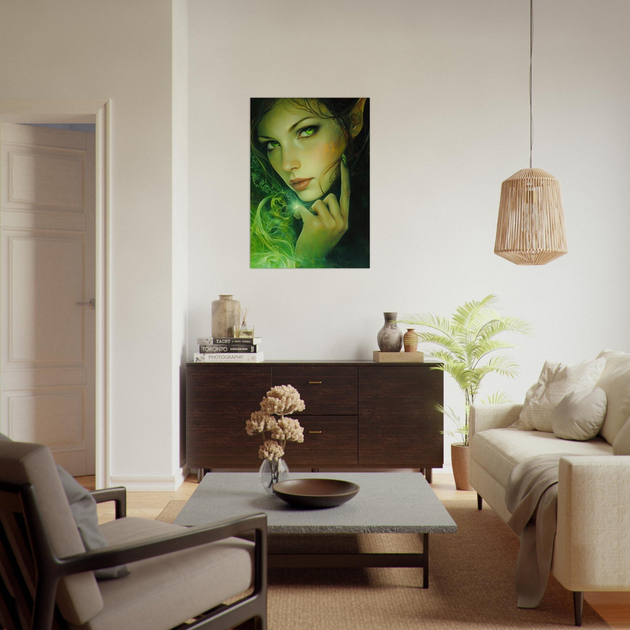 Aluminum Print Portrait - The Fae Sorceress of the Emerald Woods Oil Faint - Shop Ai Art WebShop - Digital Art online Store