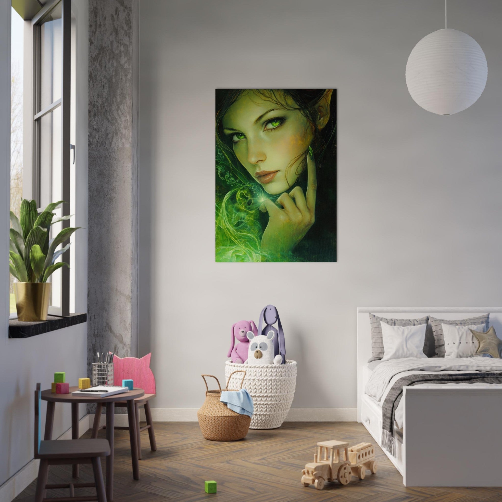 Aluminum Print Portrait - The Fae Sorceress of the Emerald Woods Oil Faint - Shop Ai Art WebShop - Digital Art online Store
