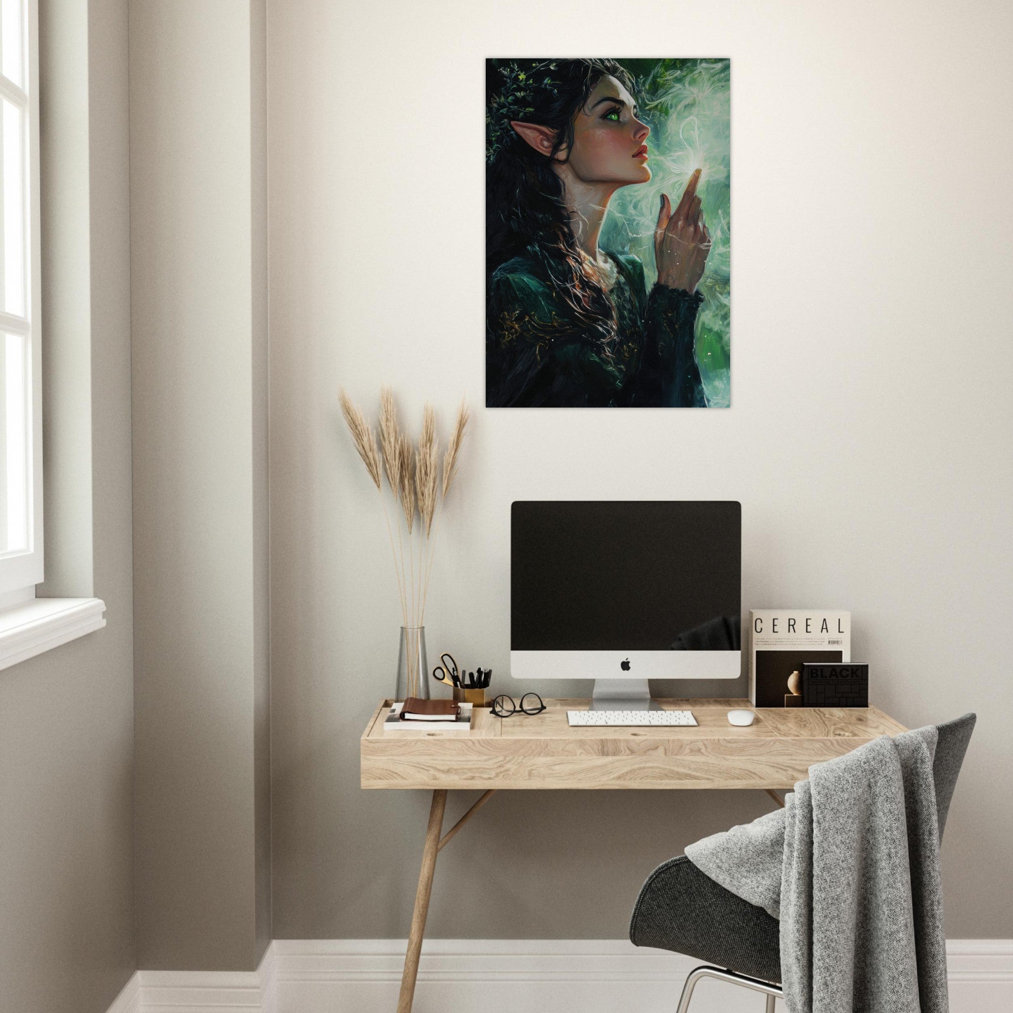 Aluminum Print Portrait - The Fae Sorceress of the Emerald Woods Oil Faint 7 - Shop Ai Art WebShop - Digital Art online Store