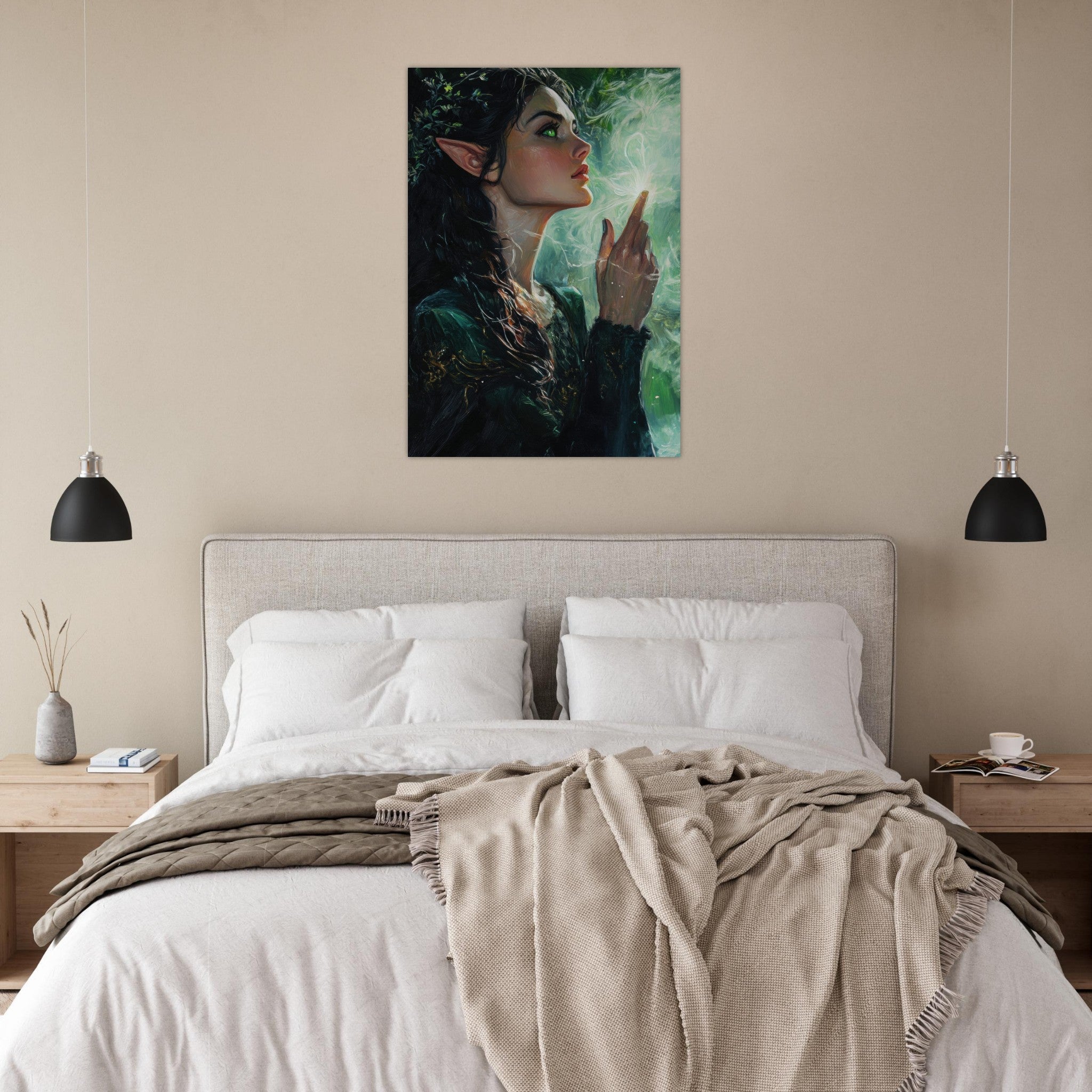 Aluminum Print Portrait - The Fae Sorceress of the Emerald Woods Oil Faint 7 - Shop Ai Art WebShop - Digital Art online Store