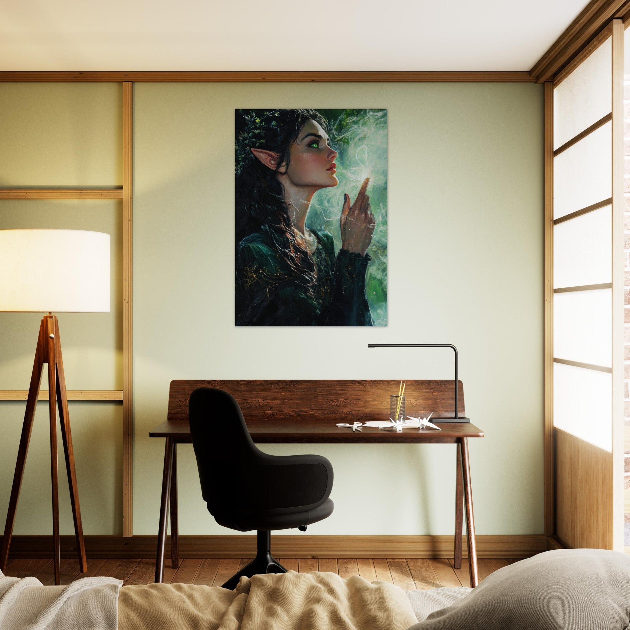 Aluminum Print Portrait - The Fae Sorceress of the Emerald Woods Oil Faint 7 - Shop Ai Art WebShop - Digital Art online Store