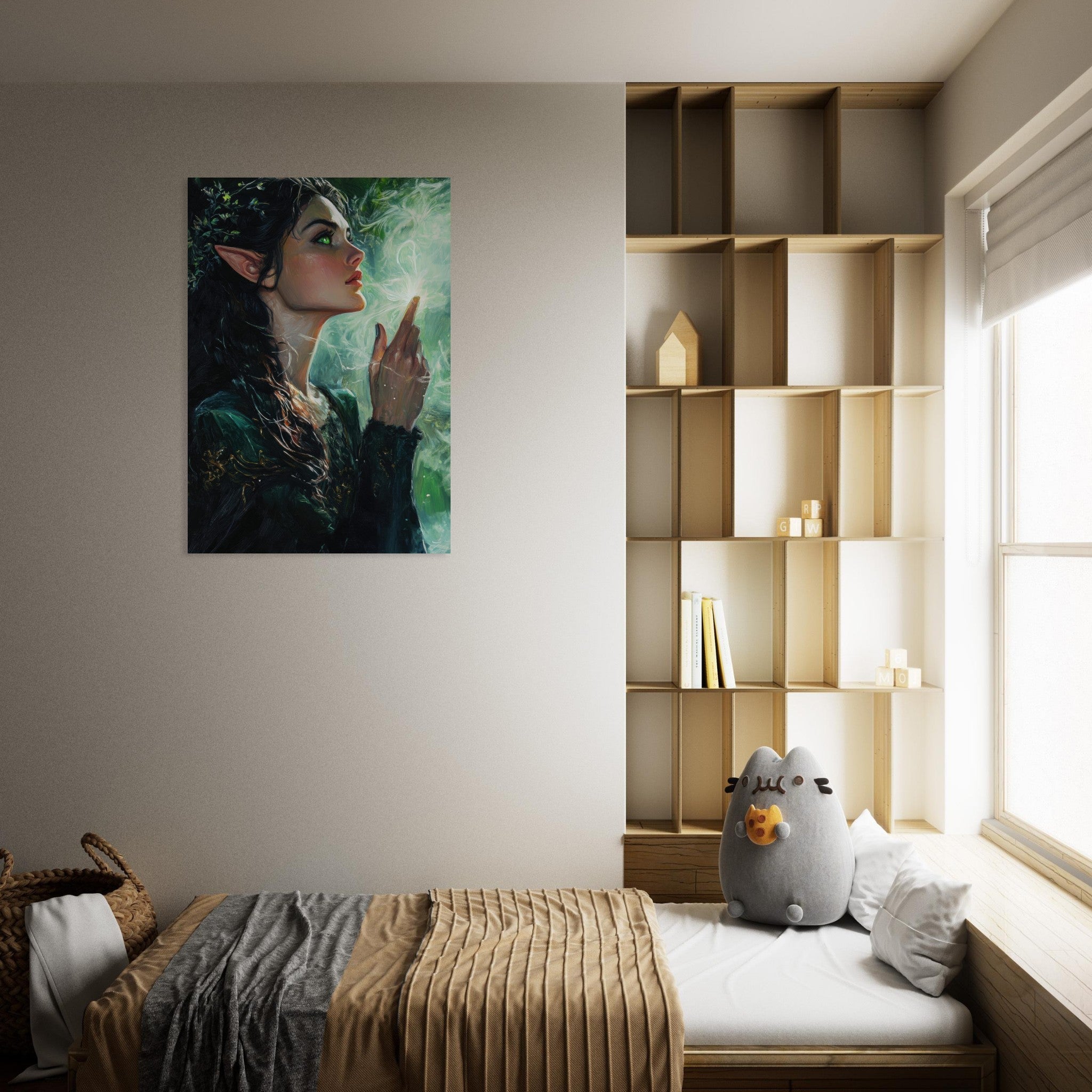 Aluminum Print Portrait - The Fae Sorceress of the Emerald Woods Oil Faint 7 - Shop Ai Art WebShop - Digital Art online Store