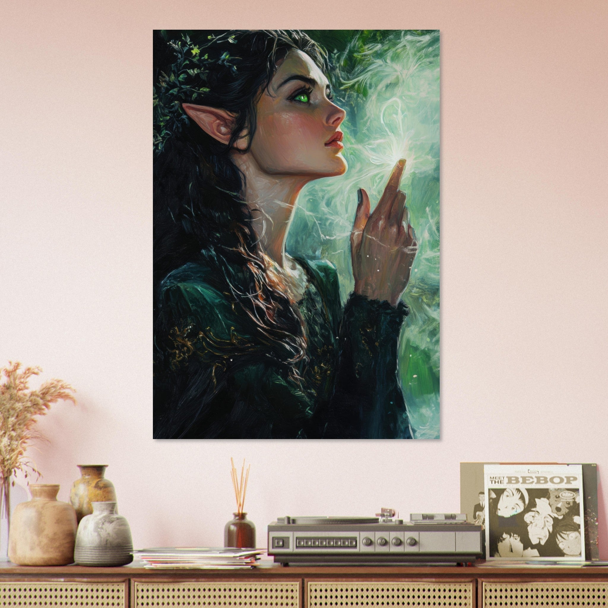 Aluminum Print Portrait - The Fae Sorceress of the Emerald Woods Oil Faint 7 - Shop Ai Art WebShop - Digital Art online Store