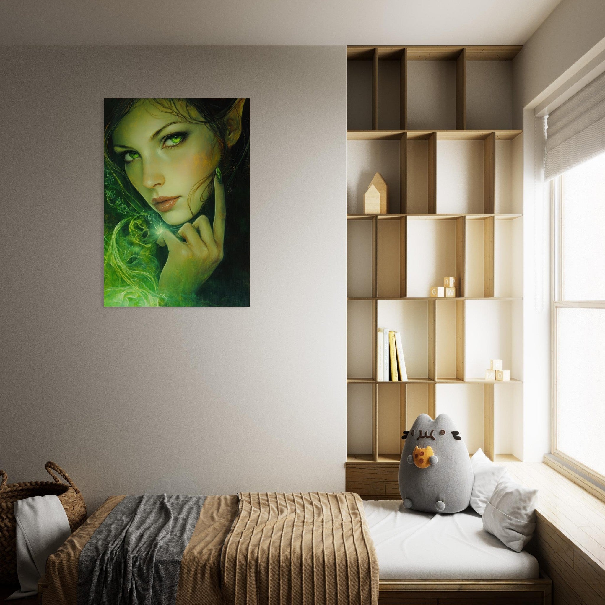 Aluminum Print Portrait - The Fae Sorceress of the Emerald Woods Oil Faint - Shop Ai Art WebShop - Digital Art online Store