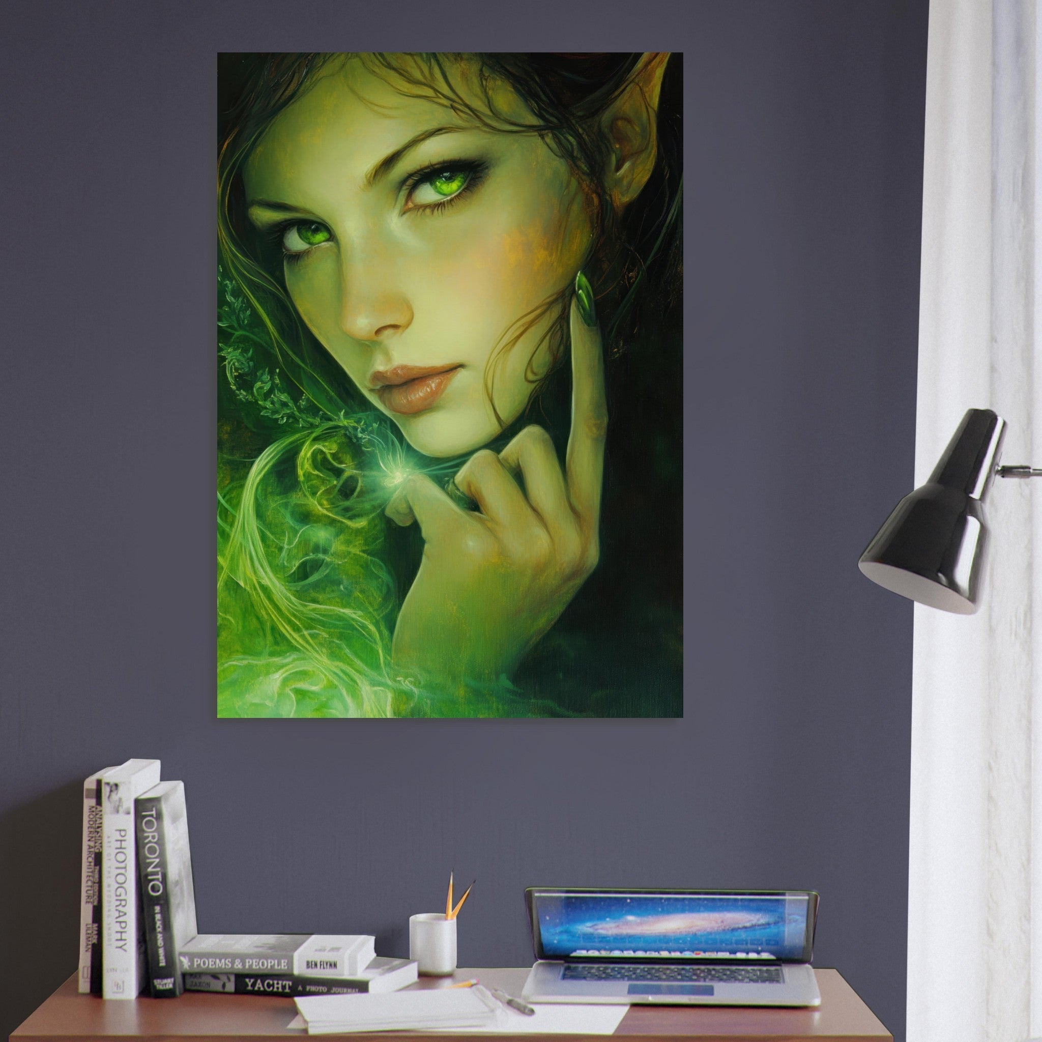 Aluminum Print Portrait - The Fae Sorceress of the Emerald Woods Oil Faint - Shop Ai Art WebShop - Digital Art online Store