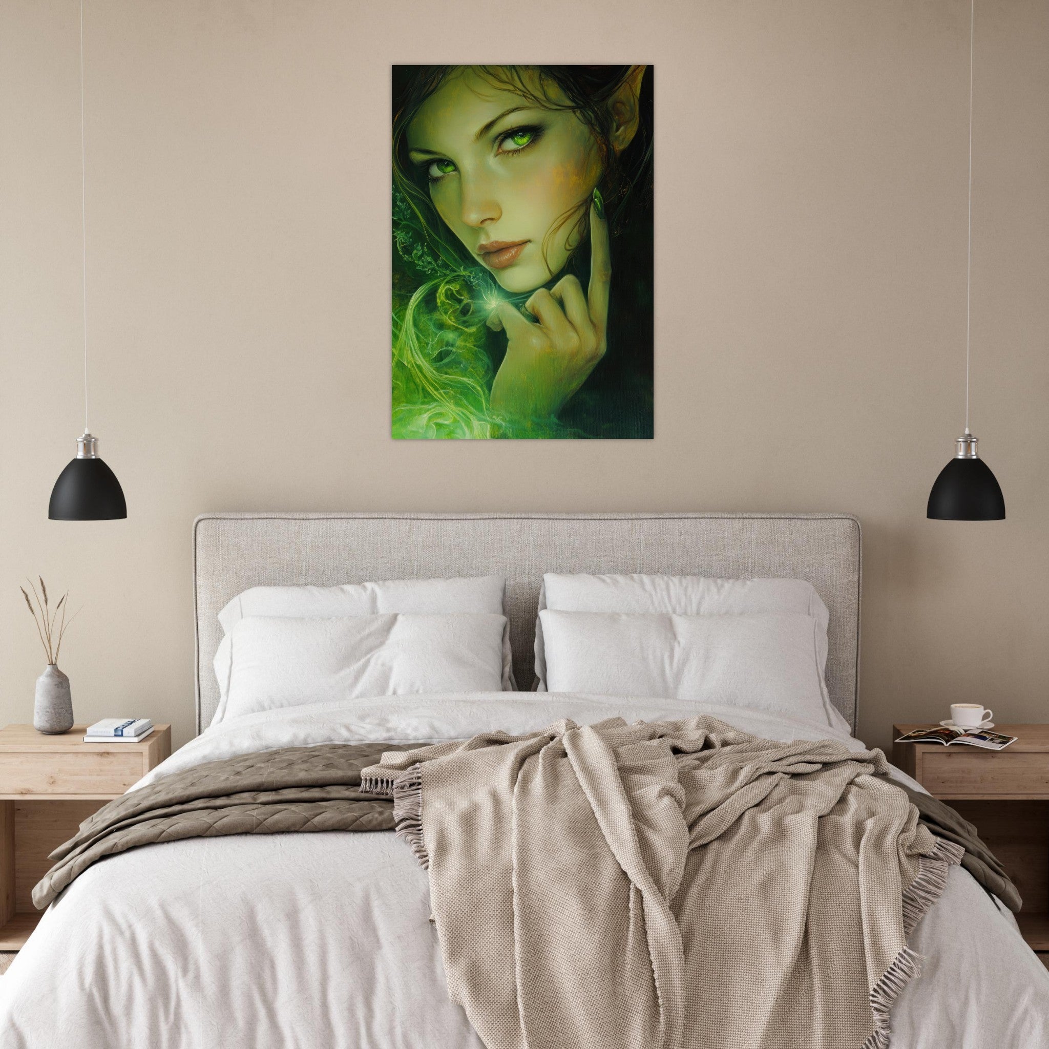 Aluminum Print Portrait - The Fae Sorceress of the Emerald Woods Oil Faint - Shop Ai Art WebShop - Digital Art online Store