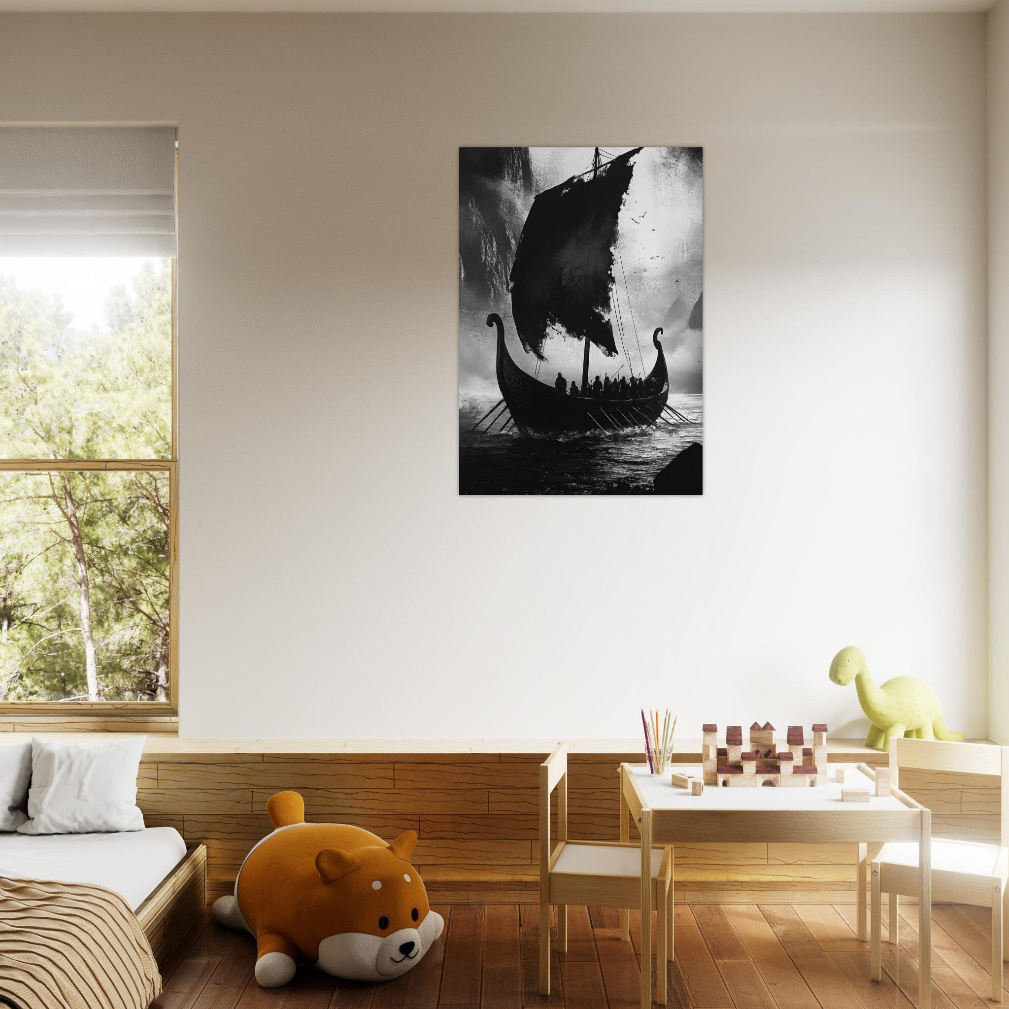 Aluminum Print Portrait - The Ghostly Viking Longship Dark Nordic Ink Met - Shop Ai Art WebShop - Digital Art online Store