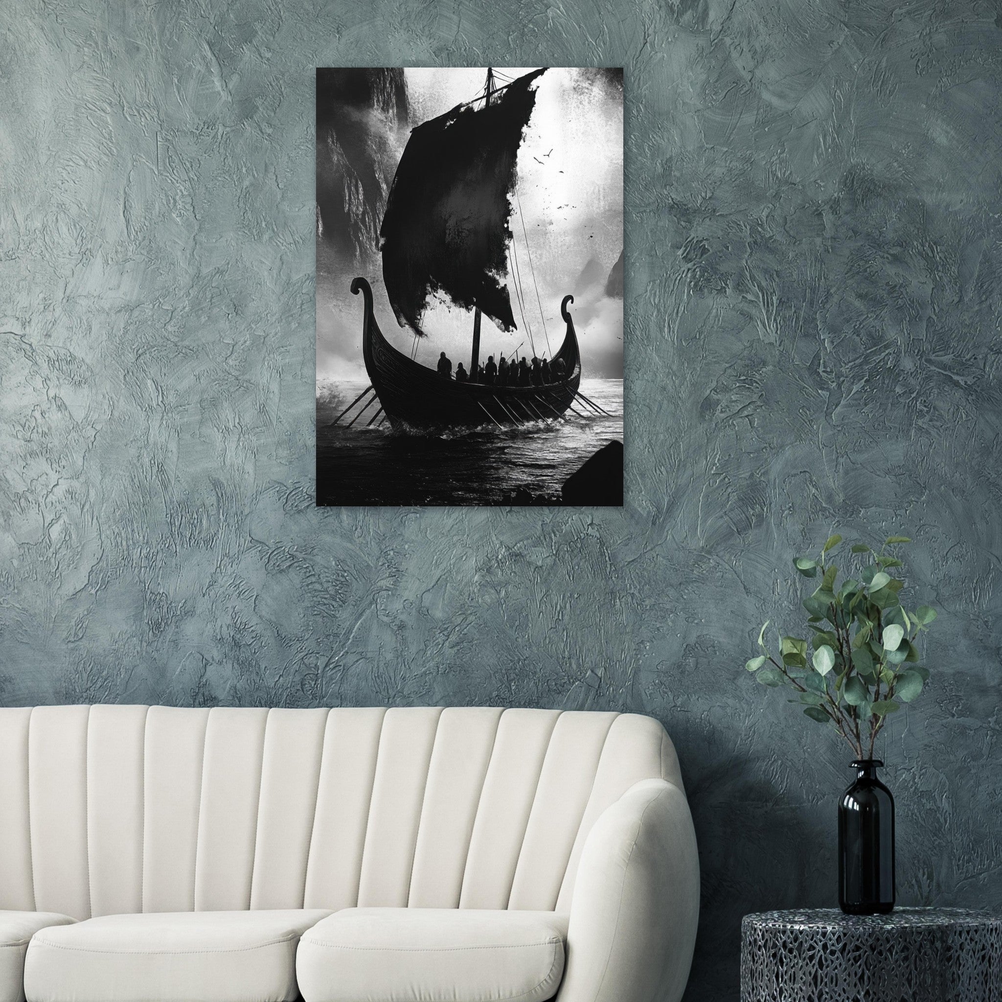 Aluminum Print Portrait - The Ghostly Viking Longship Dark Nordic Ink Met - Shop Ai Art WebShop - Digital Art online Store