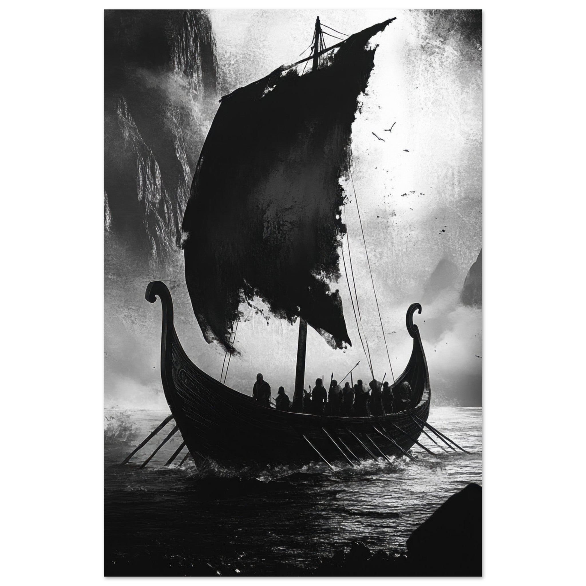 Aluminum Print Portrait - The Ghostly Viking Longship Dark Nordic Ink Met - Shop Ai Art WebShop - Digital Art online Store