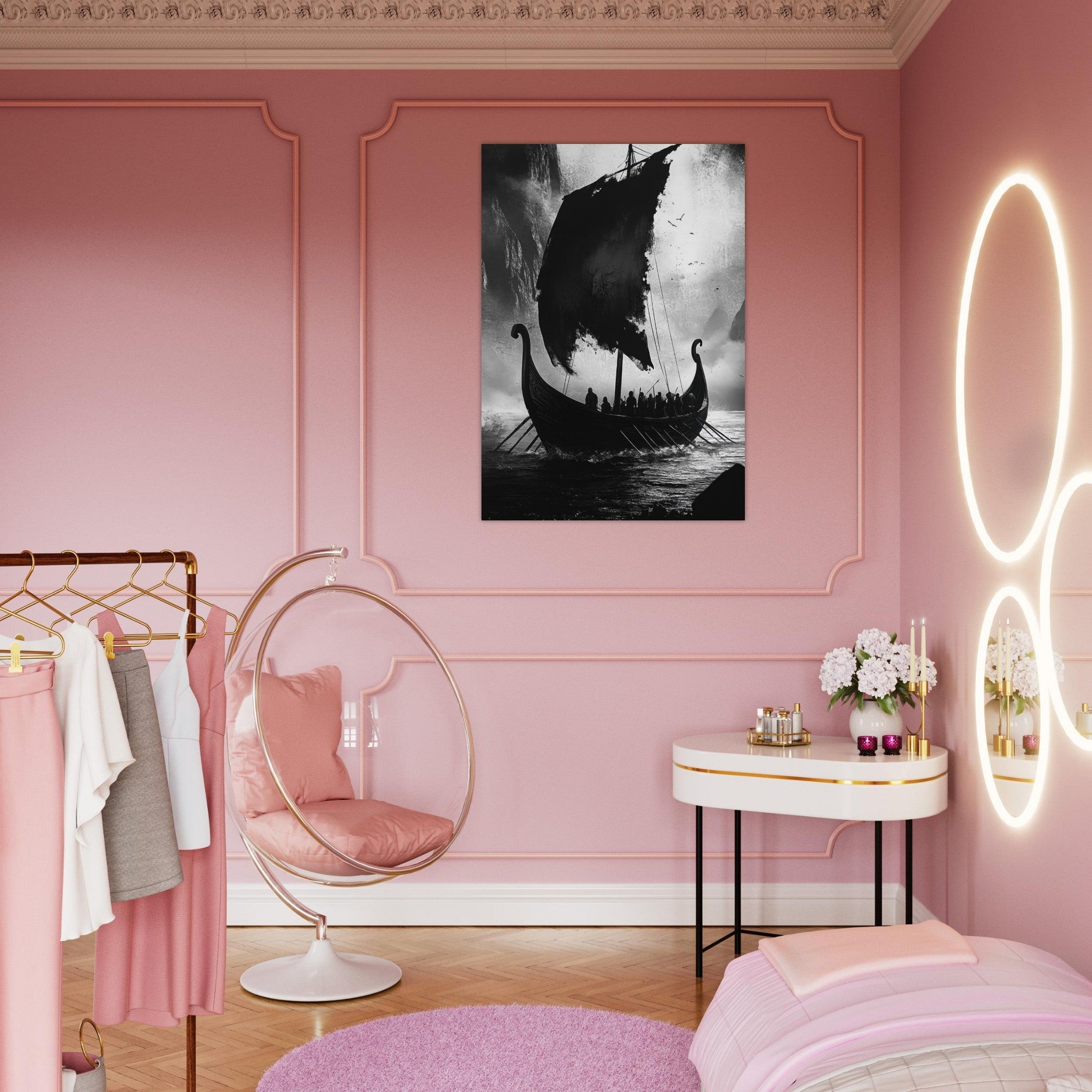 Aluminum Print Portrait - The Ghostly Viking Longship Dark Nordic Ink Met - Shop Ai Art WebShop - Digital Art online Store