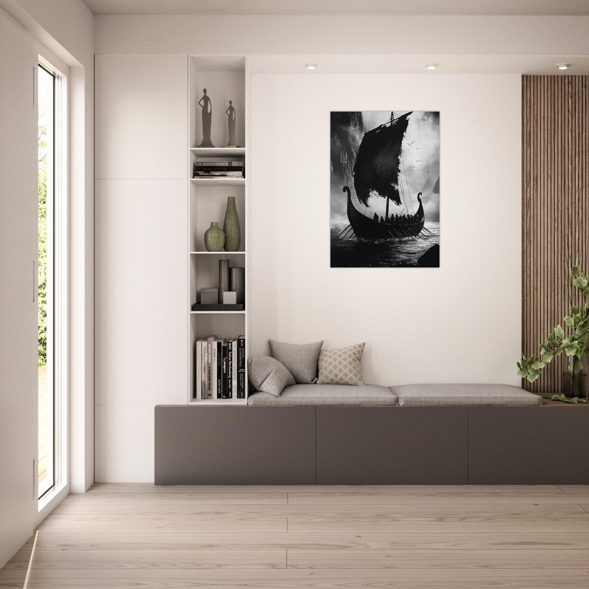 Aluminum Print Portrait - The Ghostly Viking Longship Dark Nordic Ink Met - Shop Ai Art WebShop - Digital Art online Store