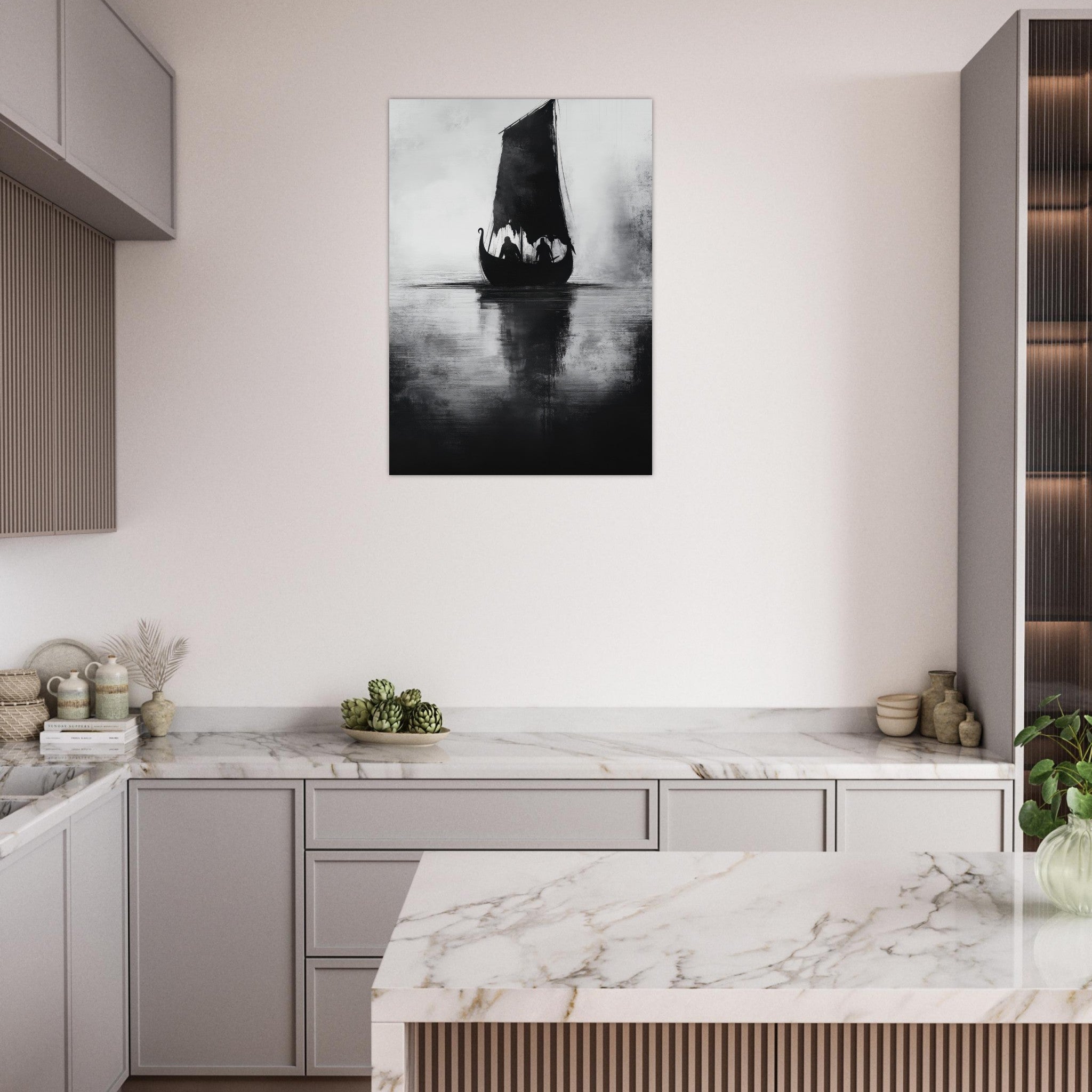 Aluminum Print Portrait - The Ghostly Viking Longship Dark Nordic Ink Met 4 - Shop Ai Art WebShop - Digital Art online Store