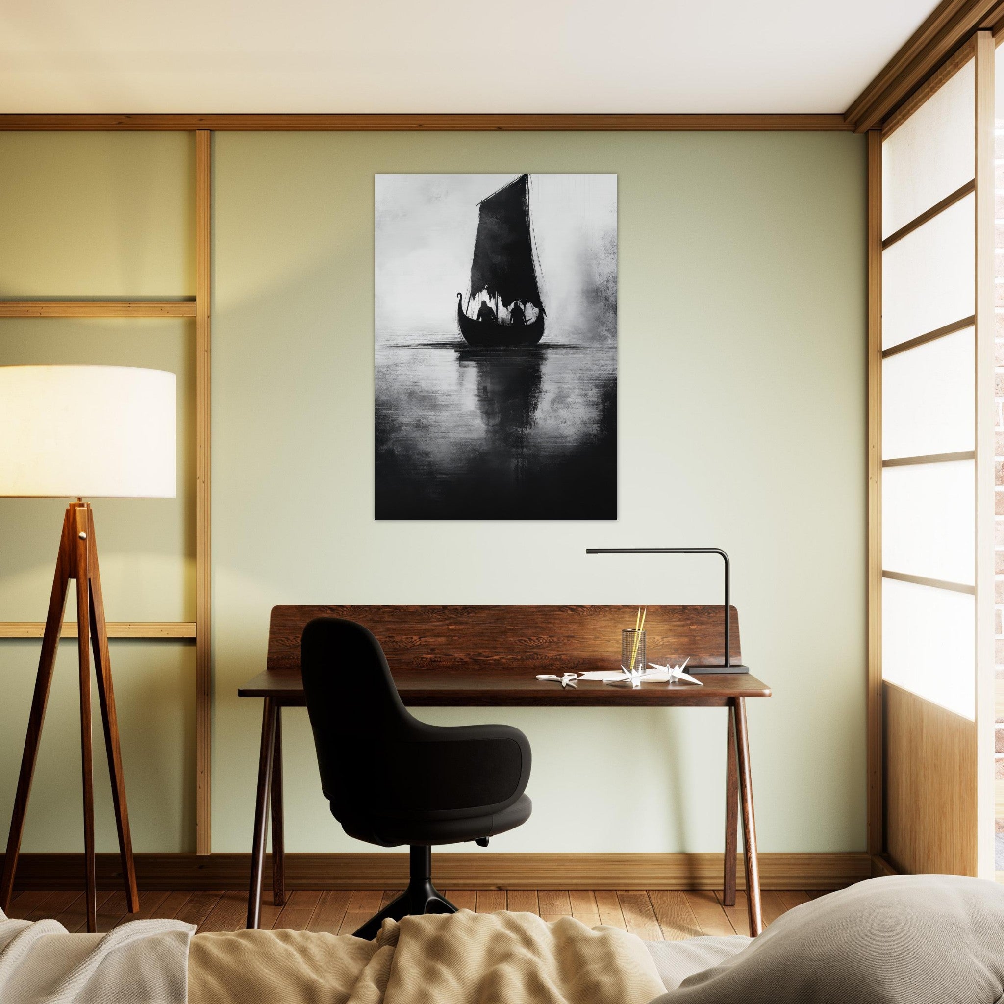 Aluminum Print Portrait - The Ghostly Viking Longship Dark Nordic Ink Met 4 - Shop Ai Art WebShop - Digital Art online Store