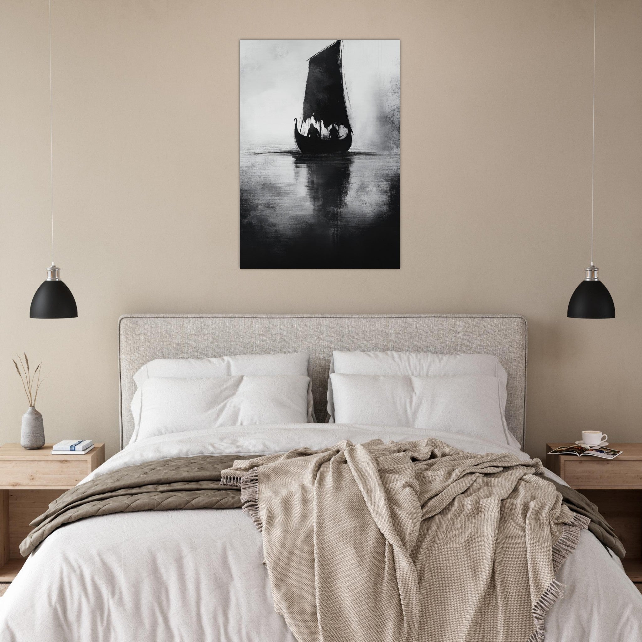 Aluminum Print Portrait - The Ghostly Viking Longship Dark Nordic Ink Met 4 - Shop Ai Art WebShop - Digital Art online Store
