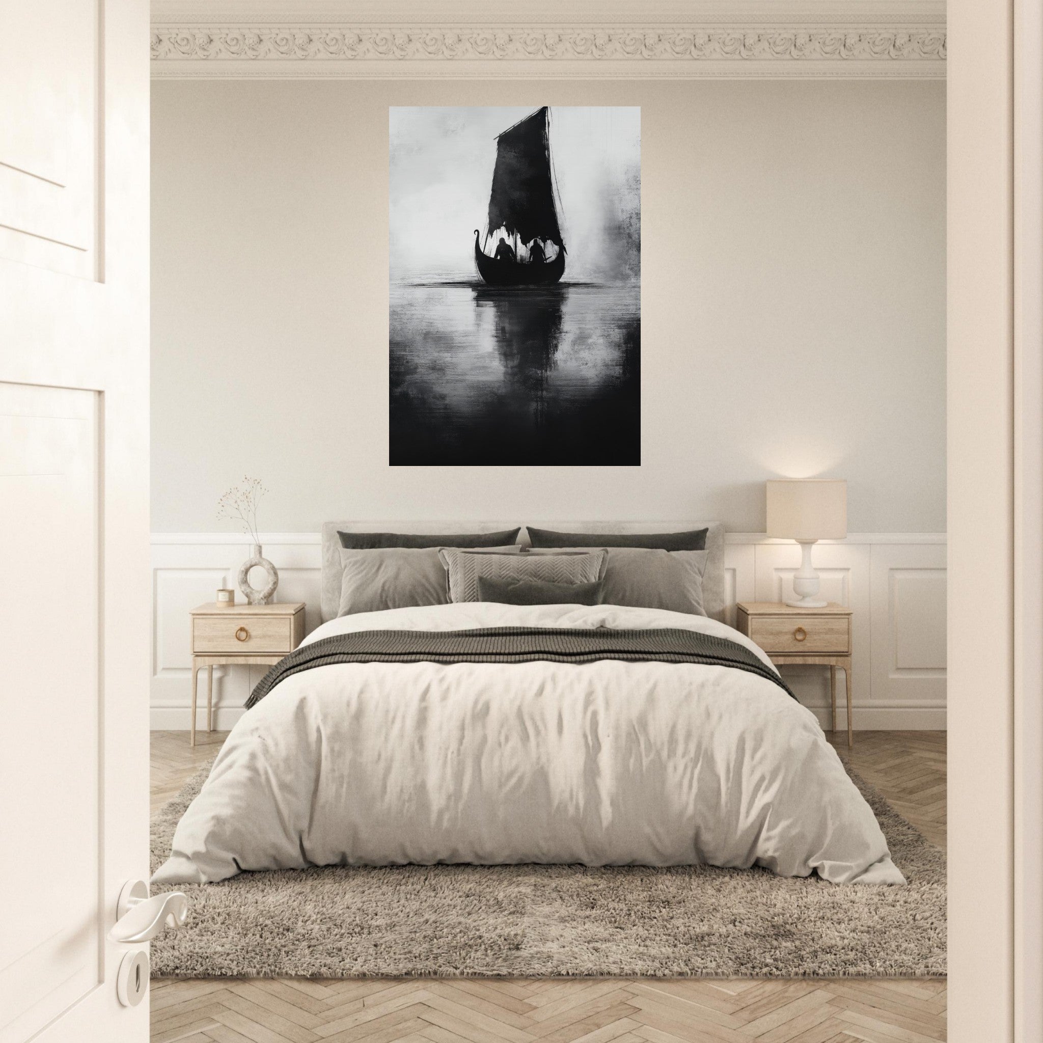 Aluminum Print Portrait - The Ghostly Viking Longship Dark Nordic Ink Met 4 - Shop Ai Art WebShop - Digital Art online Store