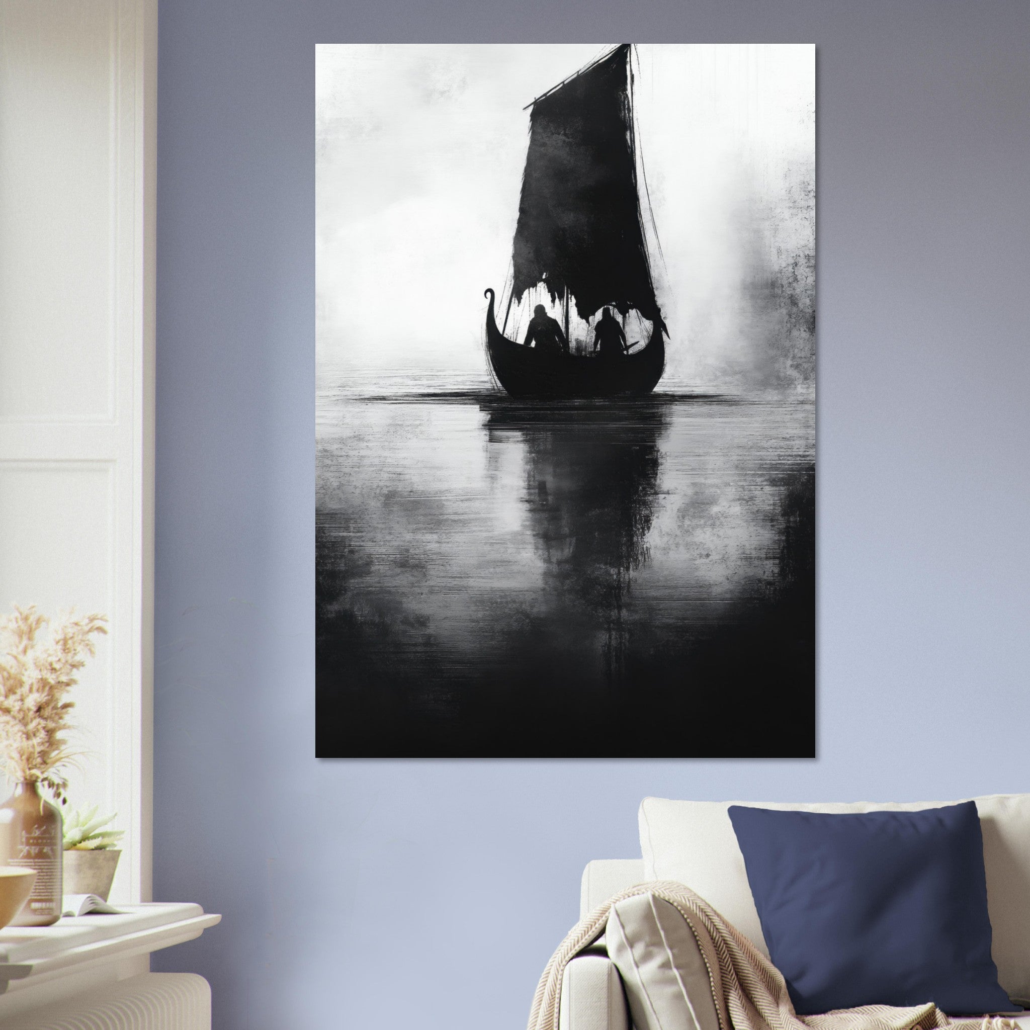 Aluminum Print Portrait - The Ghostly Viking Longship Dark Nordic Ink Met 4 - Shop Ai Art WebShop - Digital Art online Store