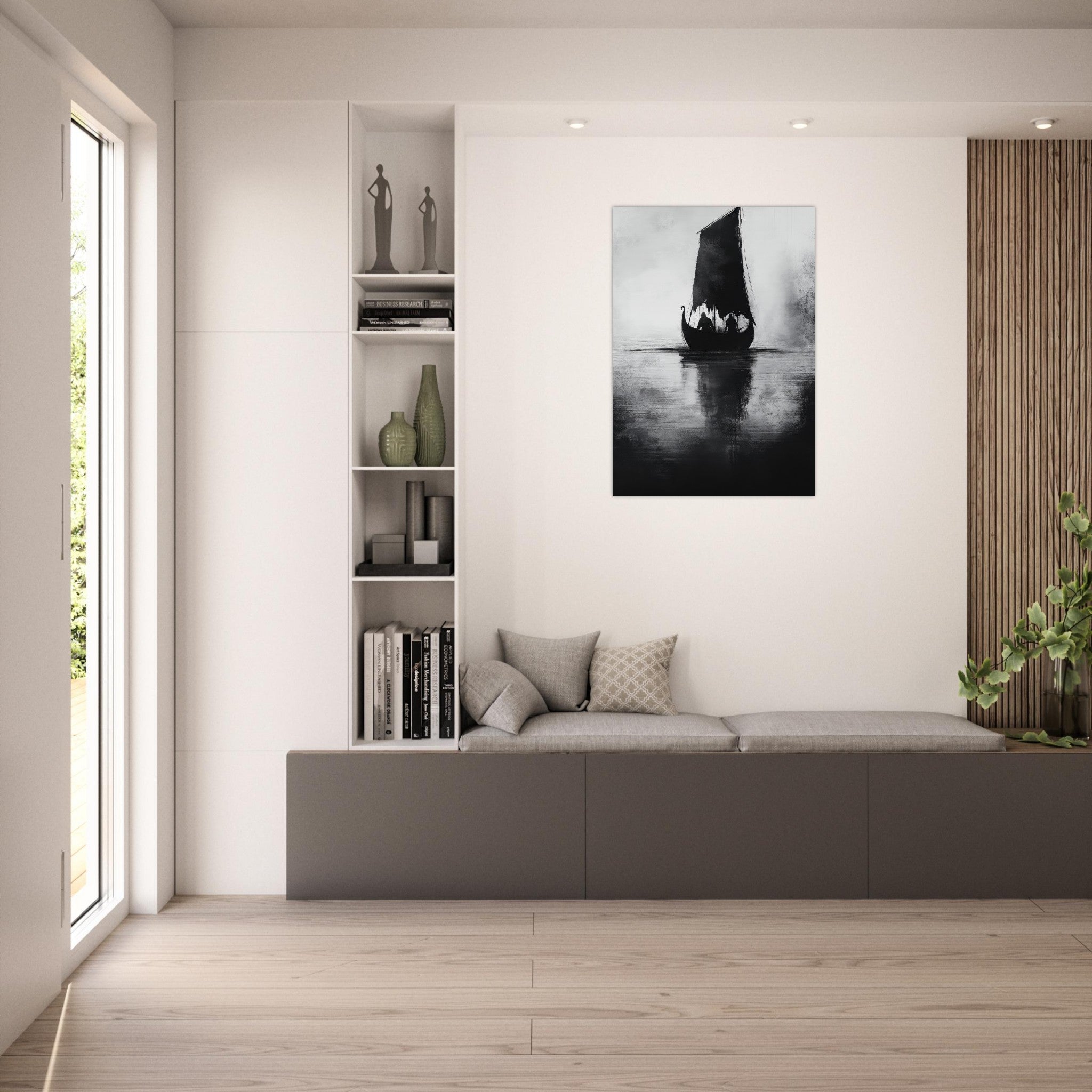 Aluminum Print Portrait - The Ghostly Viking Longship Dark Nordic Ink Met 4 - Shop Ai Art WebShop - Digital Art online Store