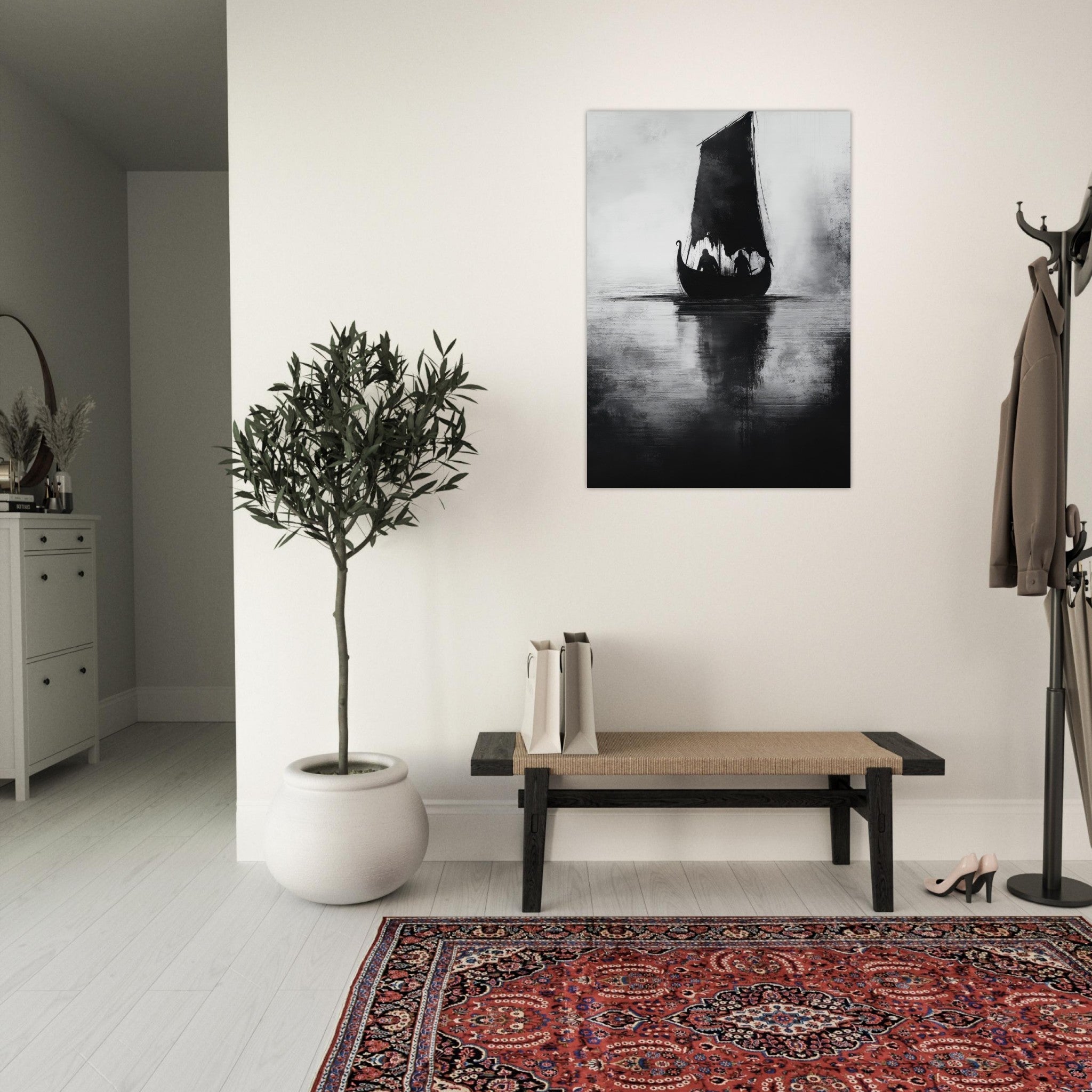 Aluminum Print Portrait - The Ghostly Viking Longship Dark Nordic Ink Met 4 - Shop Ai Art WebShop - Digital Art online Store