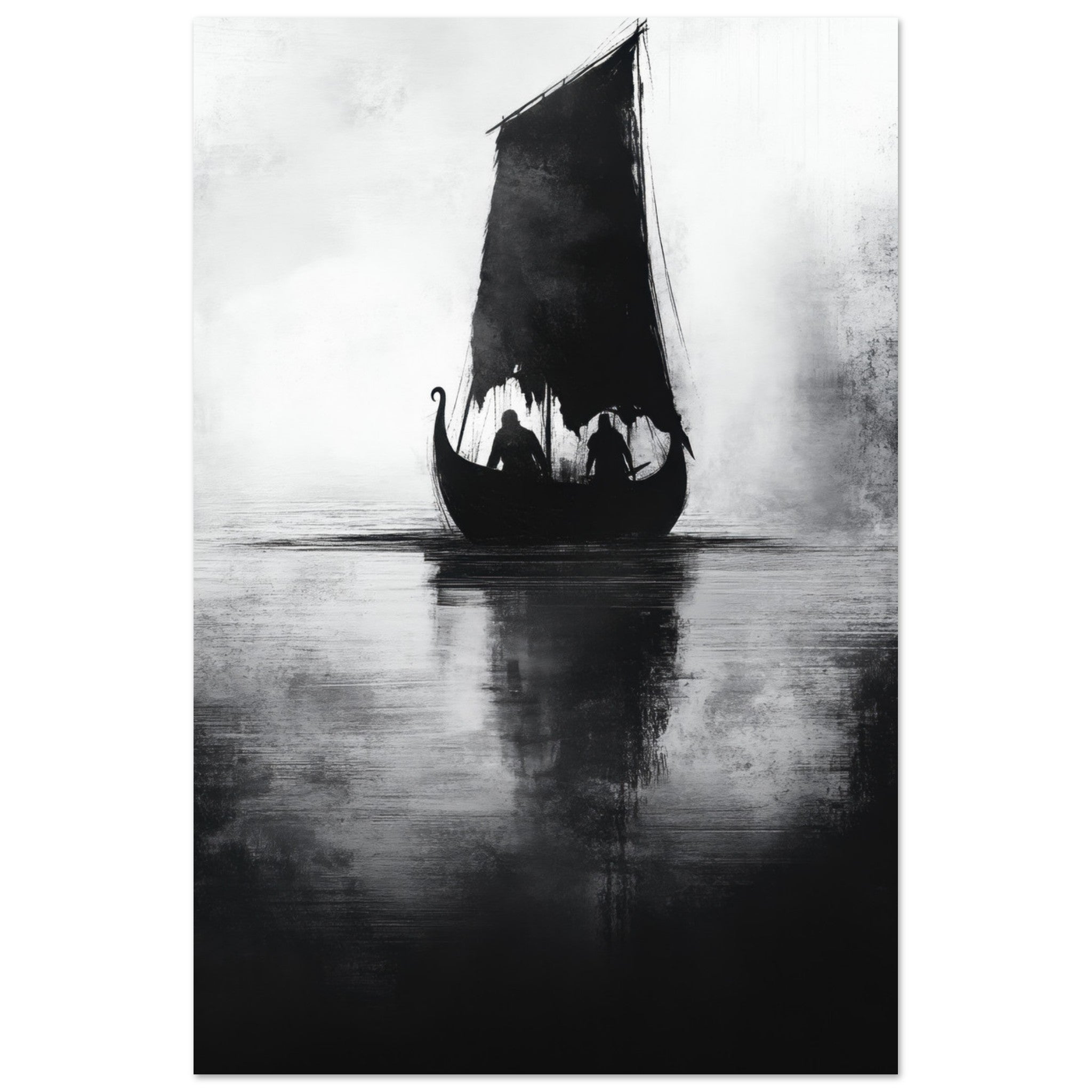 Aluminum Print Portrait - The Ghostly Viking Longship Dark Nordic Ink Met 4 - Shop Ai Art WebShop - Digital Art online Store