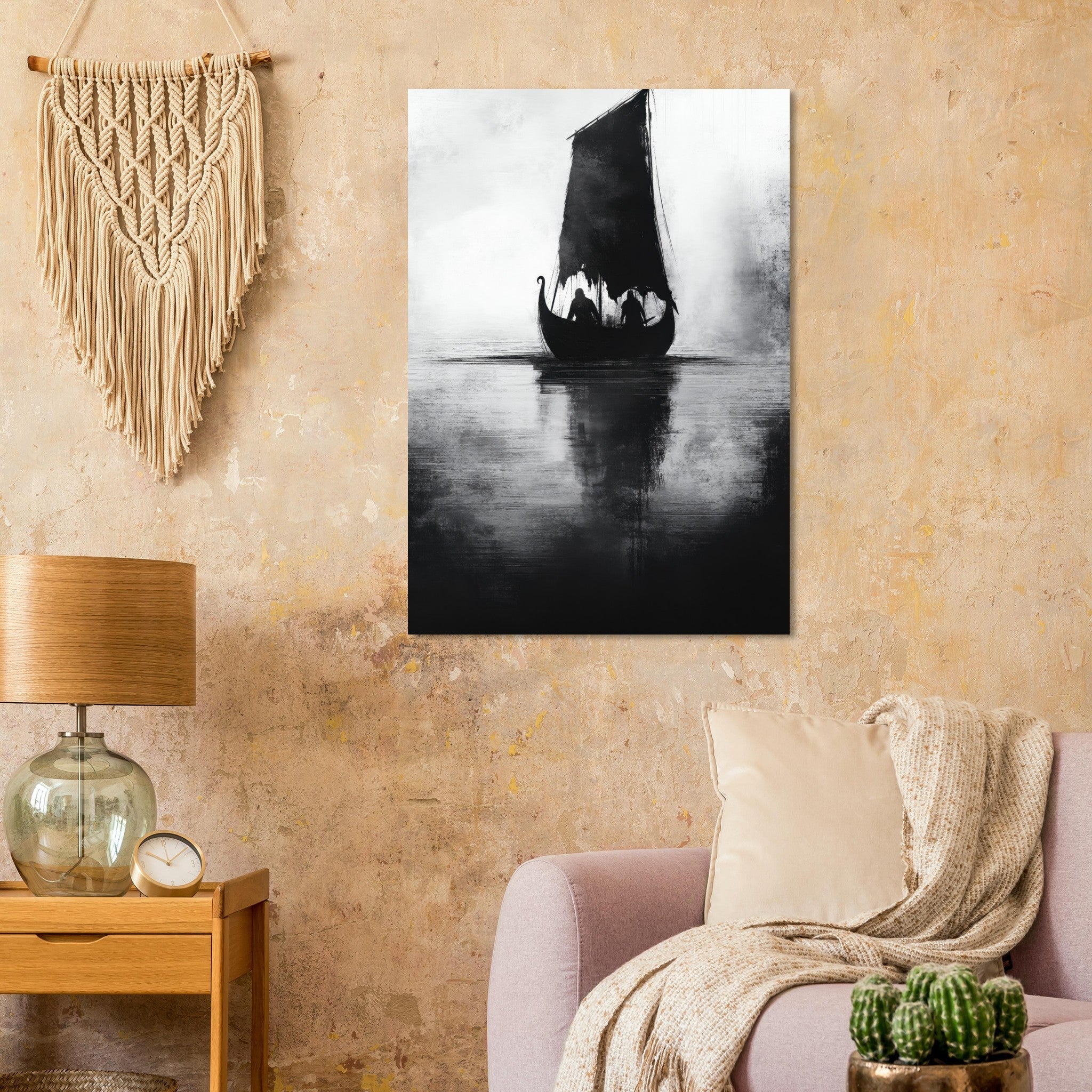 Aluminum Print Portrait - The Ghostly Viking Longship Dark Nordic Ink Met 4 - Shop Ai Art WebShop - Digital Art online Store