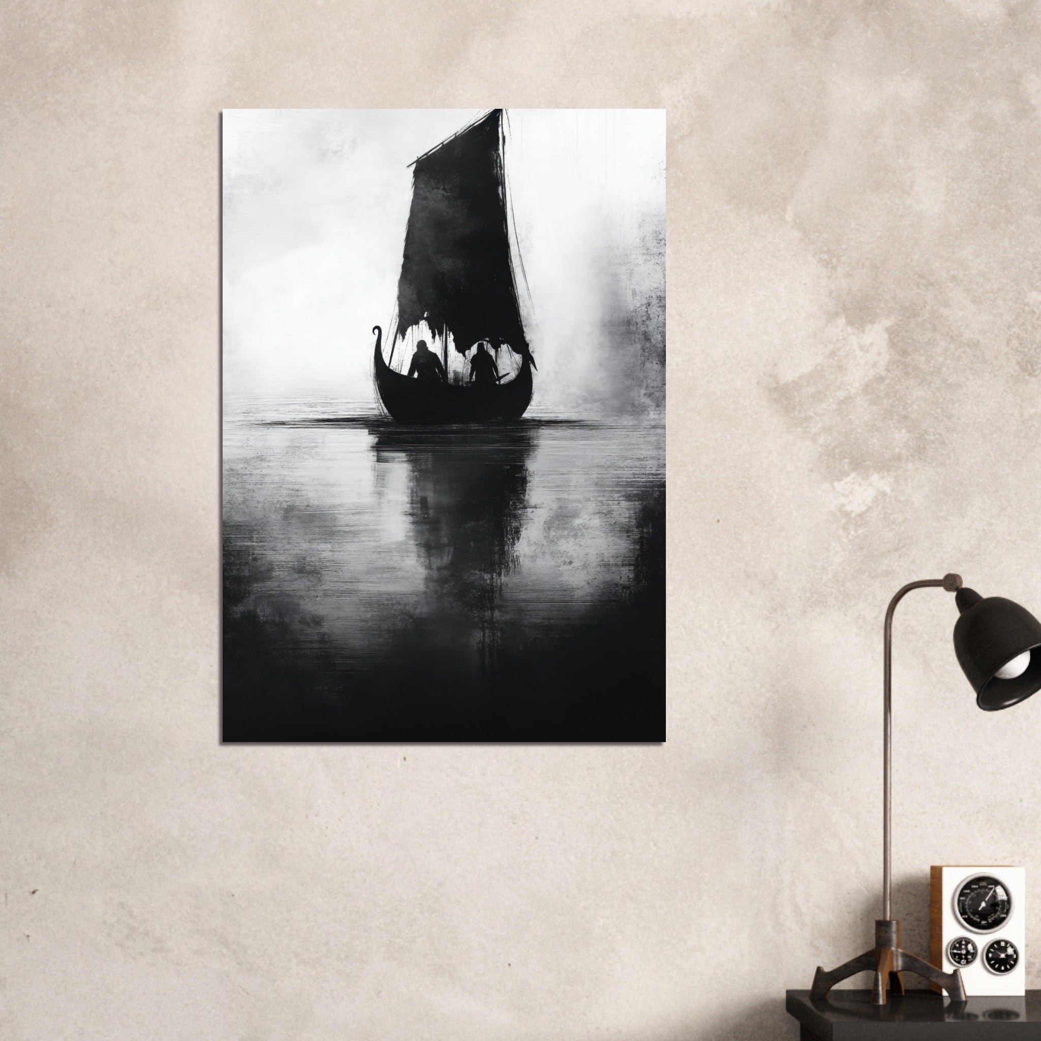 Aluminum Print Portrait - The Ghostly Viking Longship Dark Nordic Ink Met 4 - Shop Ai Art WebShop - Digital Art online Store