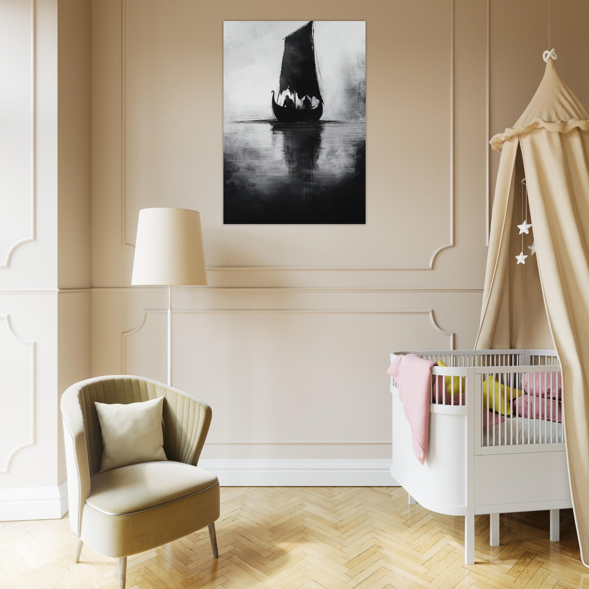 Aluminum Print Portrait - The Ghostly Viking Longship Dark Nordic Ink Met 4 - Shop Ai Art WebShop - Digital Art online Store