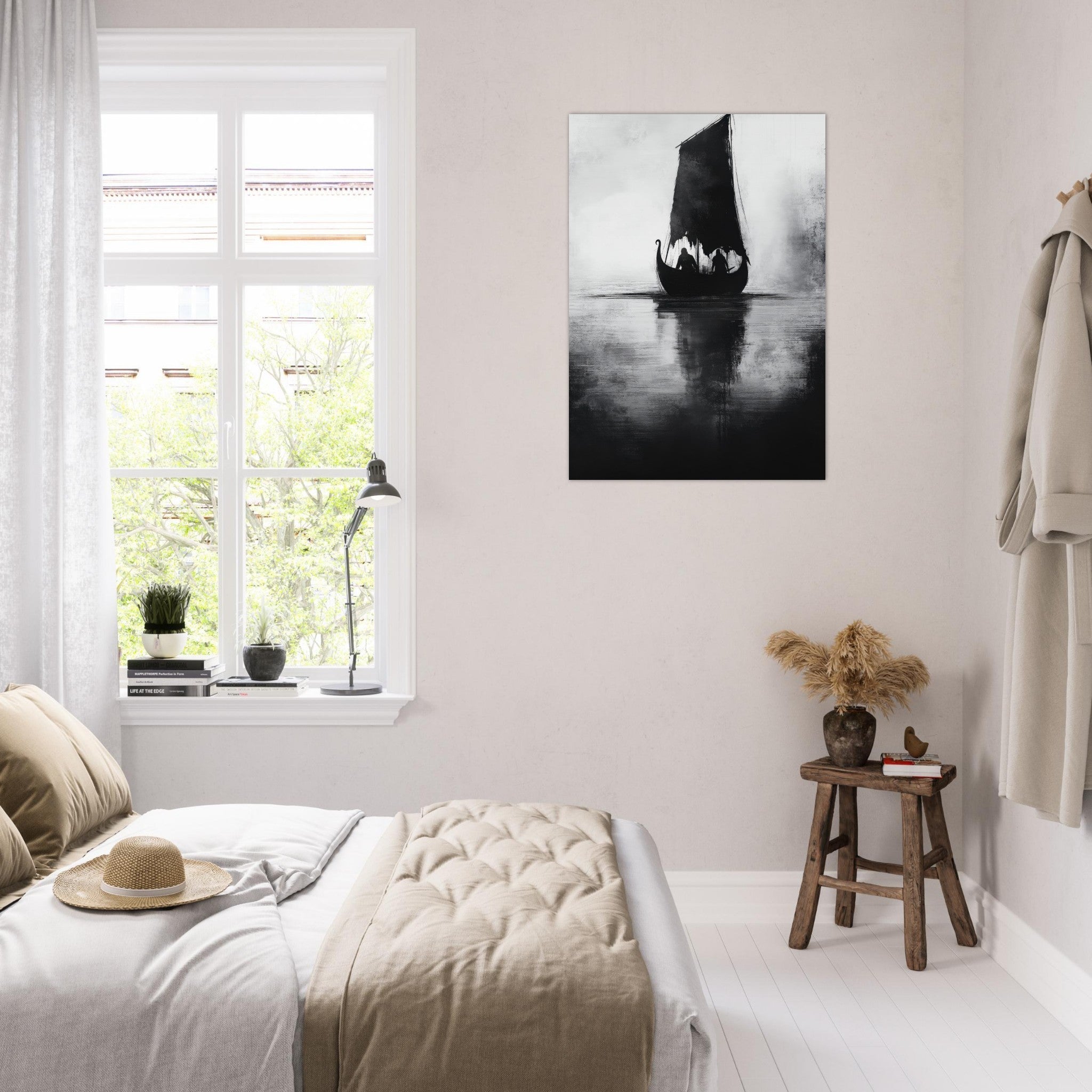 Aluminum Print Portrait - The Ghostly Viking Longship Dark Nordic Ink Met 4 - Shop Ai Art WebShop - Digital Art online Store