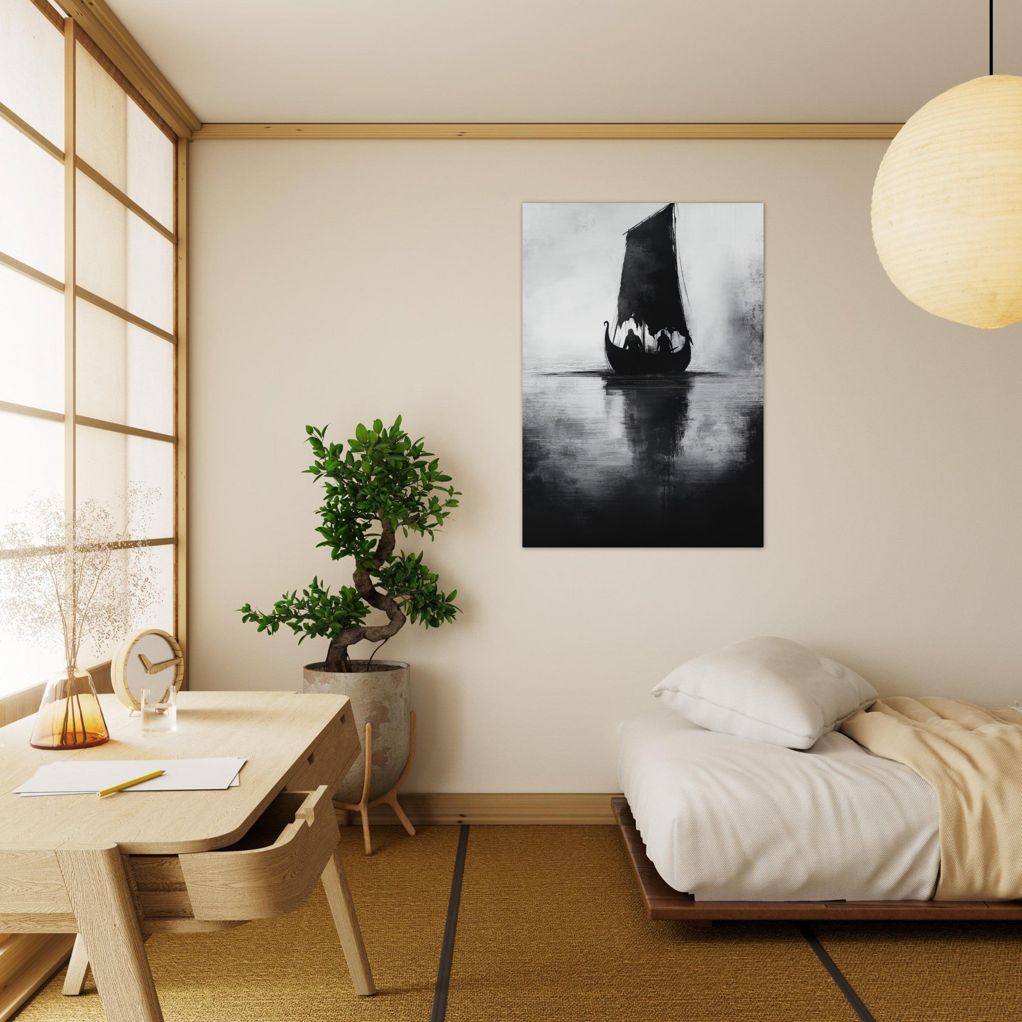 Aluminum Print Portrait - The Ghostly Viking Longship Dark Nordic Ink Met 4 - Shop Ai Art WebShop - Digital Art online Store