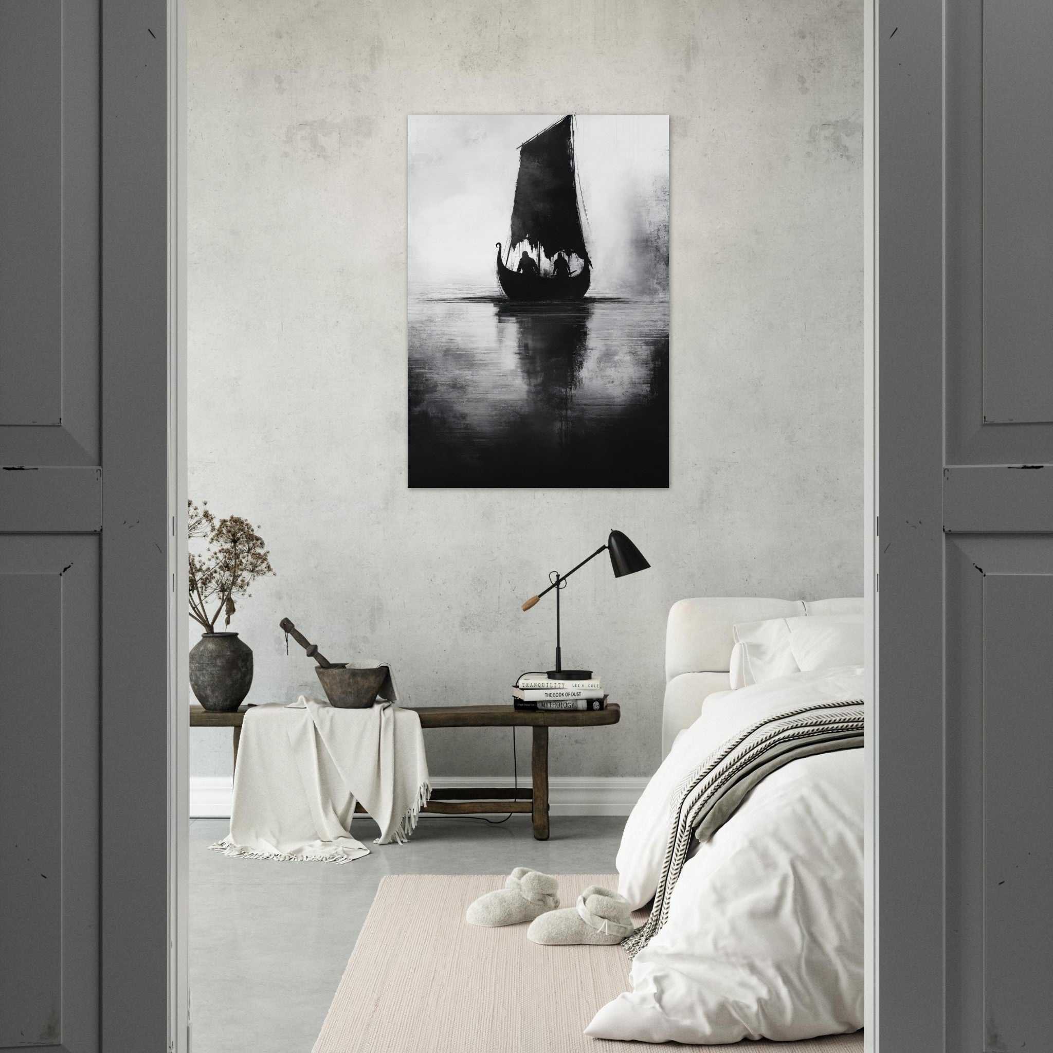 Aluminum Print Portrait - The Ghostly Viking Longship Dark Nordic Ink Met 4 - Shop Ai Art WebShop - Digital Art online Store