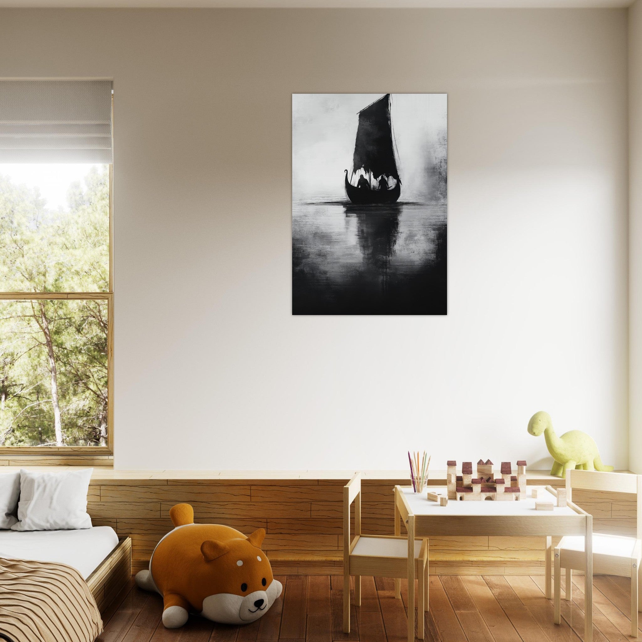 Aluminum Print Portrait - The Ghostly Viking Longship Dark Nordic Ink Met 4 - Shop Ai Art WebShop - Digital Art online Store