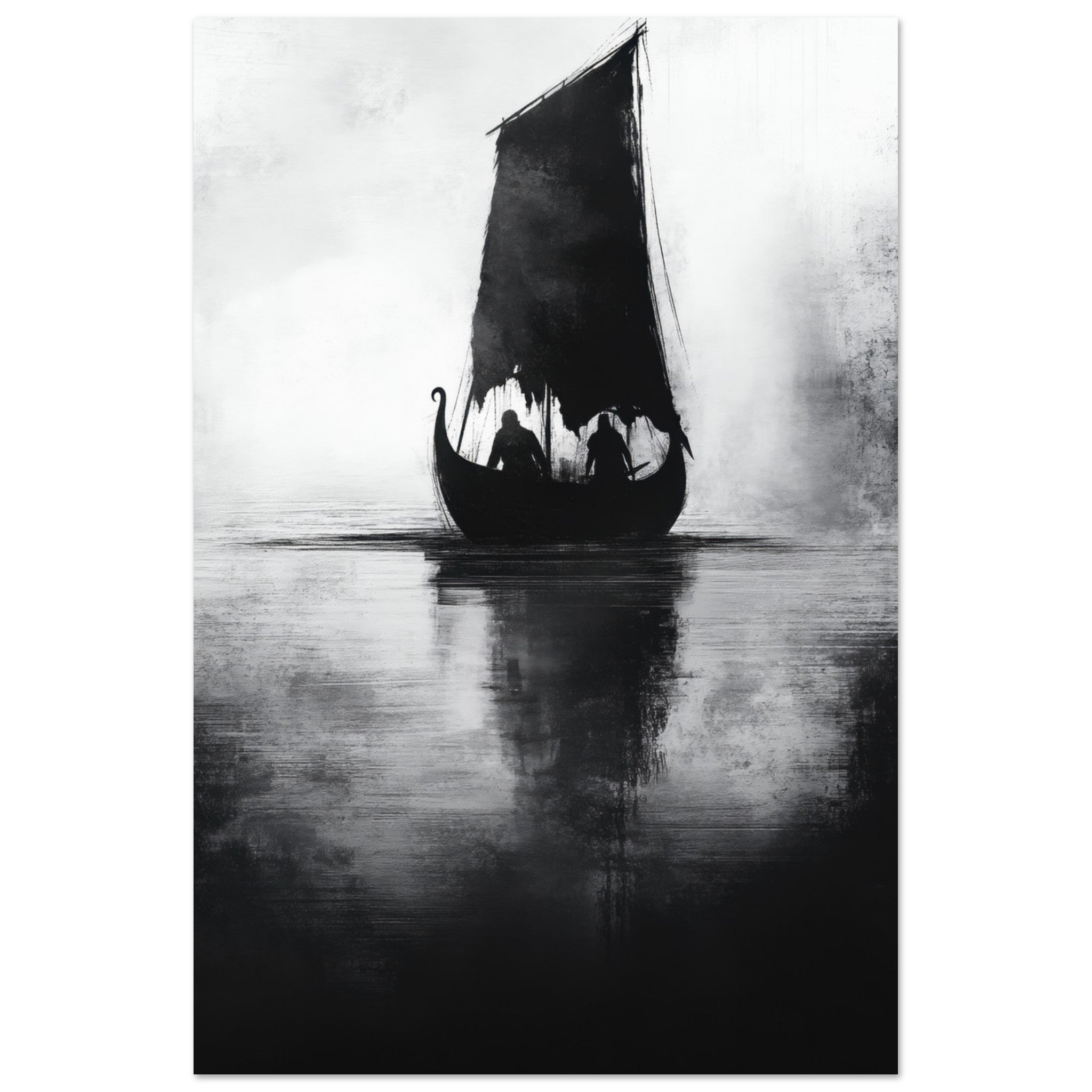 Aluminum Print Portrait - The Ghostly Viking Longship Dark Nordic Ink Met 4 - Shop Ai Art WebShop - Digital Art online Store