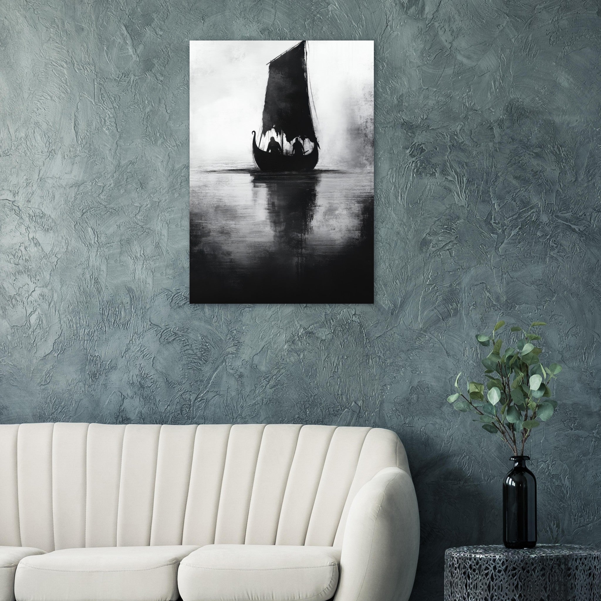 Aluminum Print Portrait - The Ghostly Viking Longship Dark Nordic Ink Met 4 - Shop Ai Art WebShop - Digital Art online Store