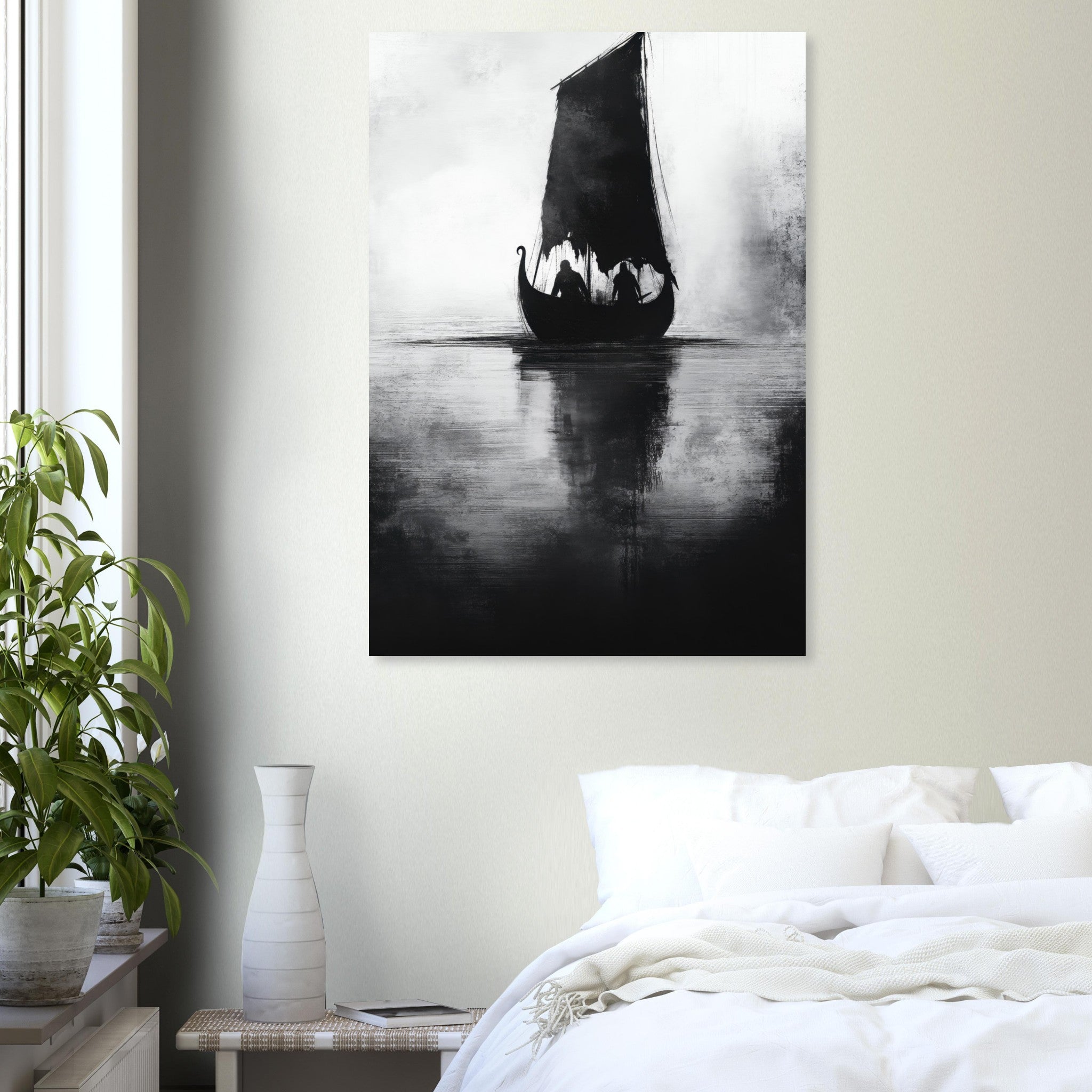 Aluminum Print Portrait - The Ghostly Viking Longship Dark Nordic Ink Met 4 - Shop Ai Art WebShop - Digital Art online Store