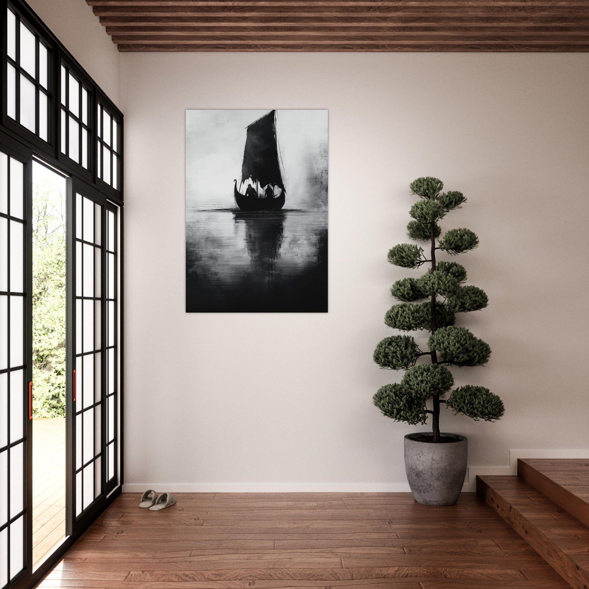 Aluminum Print Portrait - The Ghostly Viking Longship Dark Nordic Ink Met 4 - Shop Ai Art WebShop - Digital Art online Store