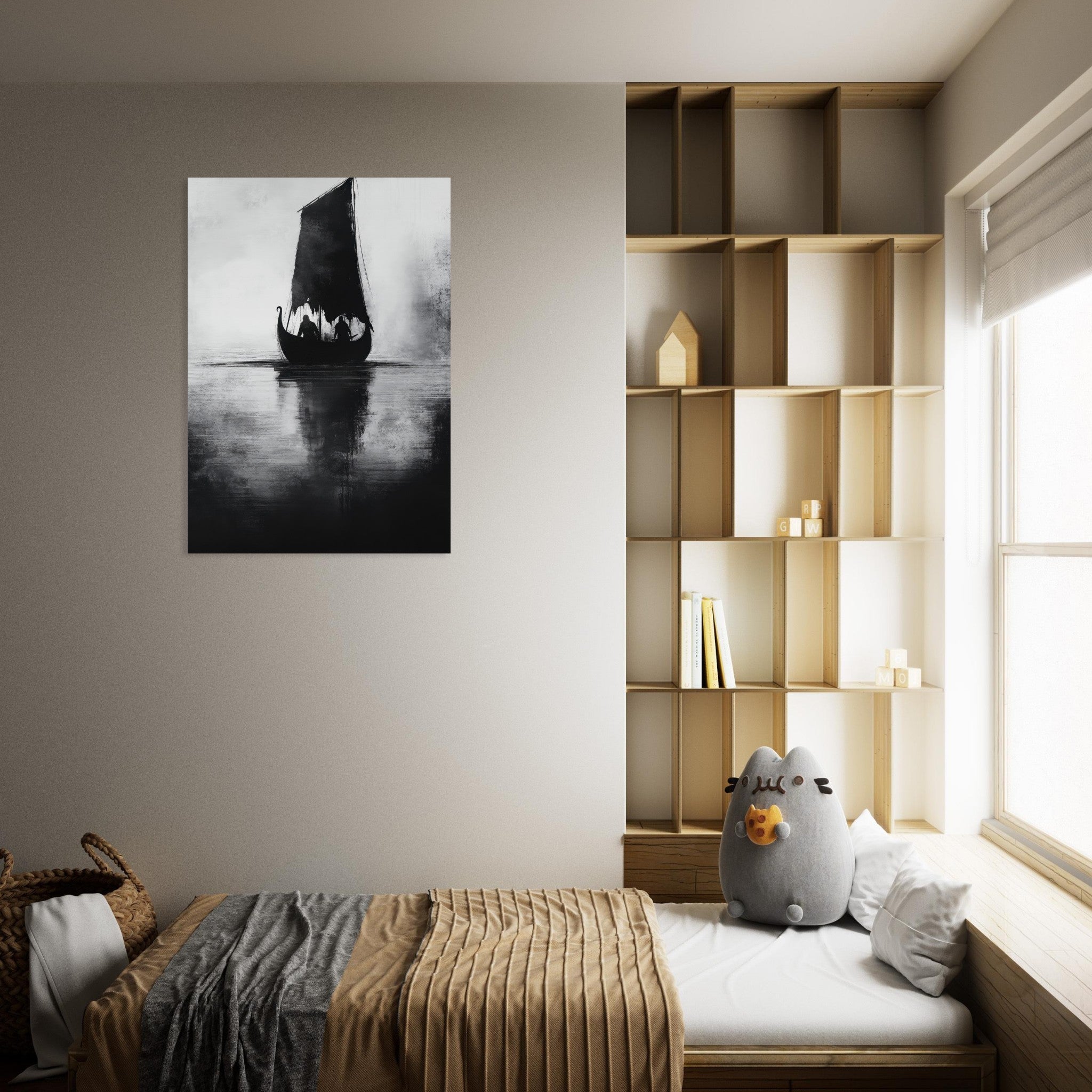 Aluminum Print Portrait - The Ghostly Viking Longship Dark Nordic Ink Met 4 - Shop Ai Art WebShop - Digital Art online Store