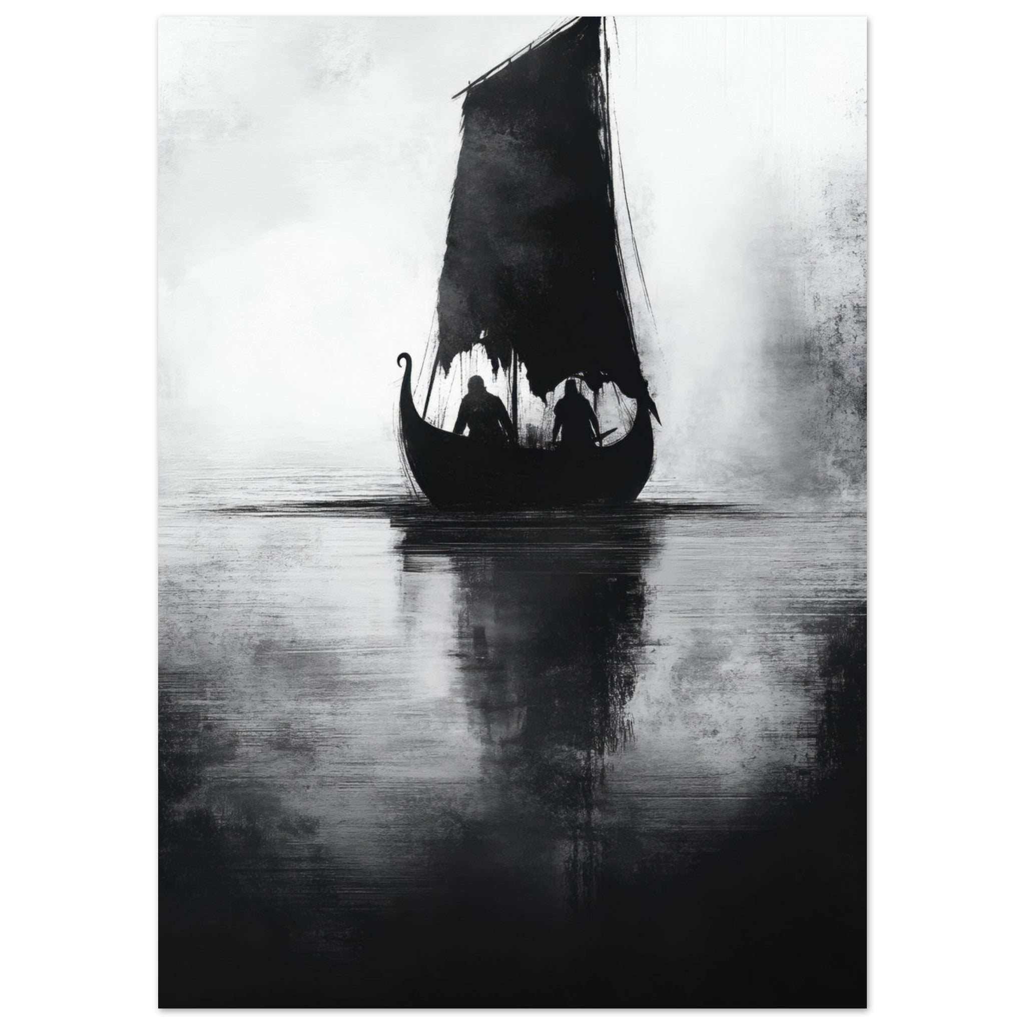 Aluminum Print Portrait - The Ghostly Viking Longship Dark Nordic Ink Met 4 - Shop Ai Art WebShop - Digital Art online Store